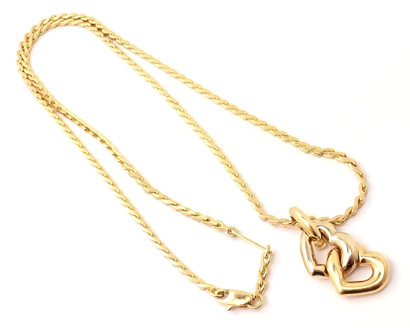 Cartier Jewelry & Watches:Fine Jewelry:Necklaces & Pendants Authentic! Cartier 18k Yellow White Gold Double Heart Pendant S Chain Necklace