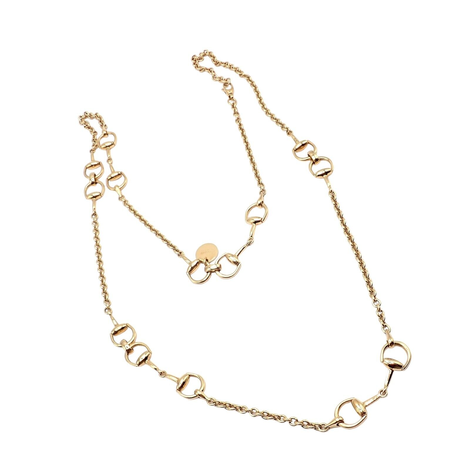 Rare! Authentic Gucci 18k Yellow Gold Horsebit 34.5" Long Chain Sautoir Necklace | Fortrove