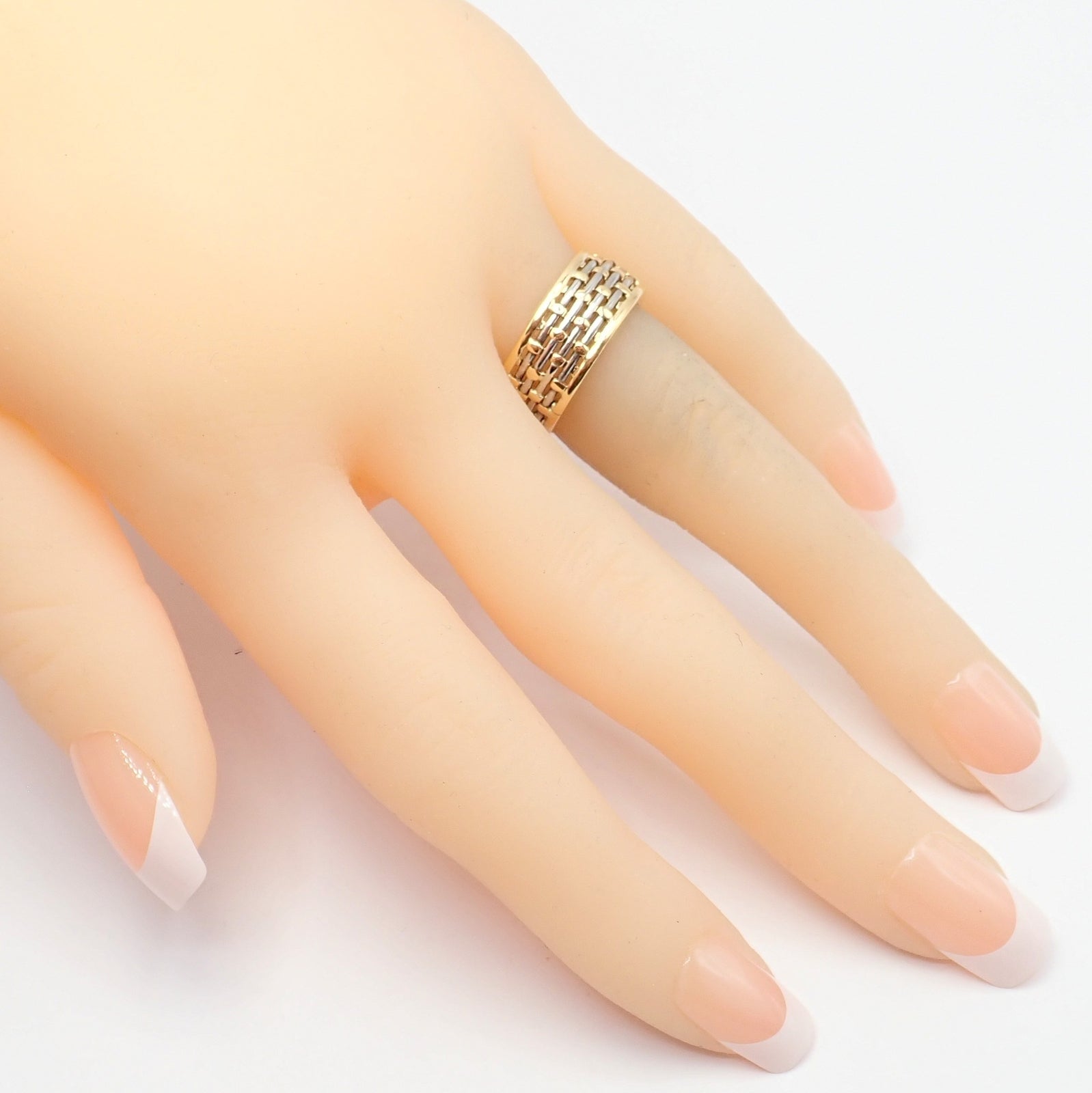 Authentic! Cartier 18k Yellow Gold + SS Basket Weave Ring + Earrings Set | Fortrove