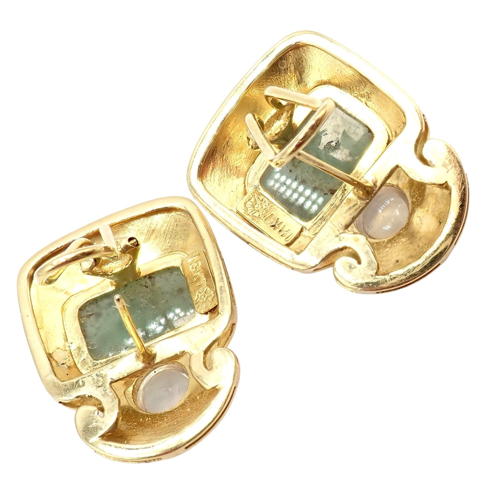 Rare! Vintage Paula Crevoshay 18k Gold Smithsonite Moonstone Earrings OOAK | Fortrove