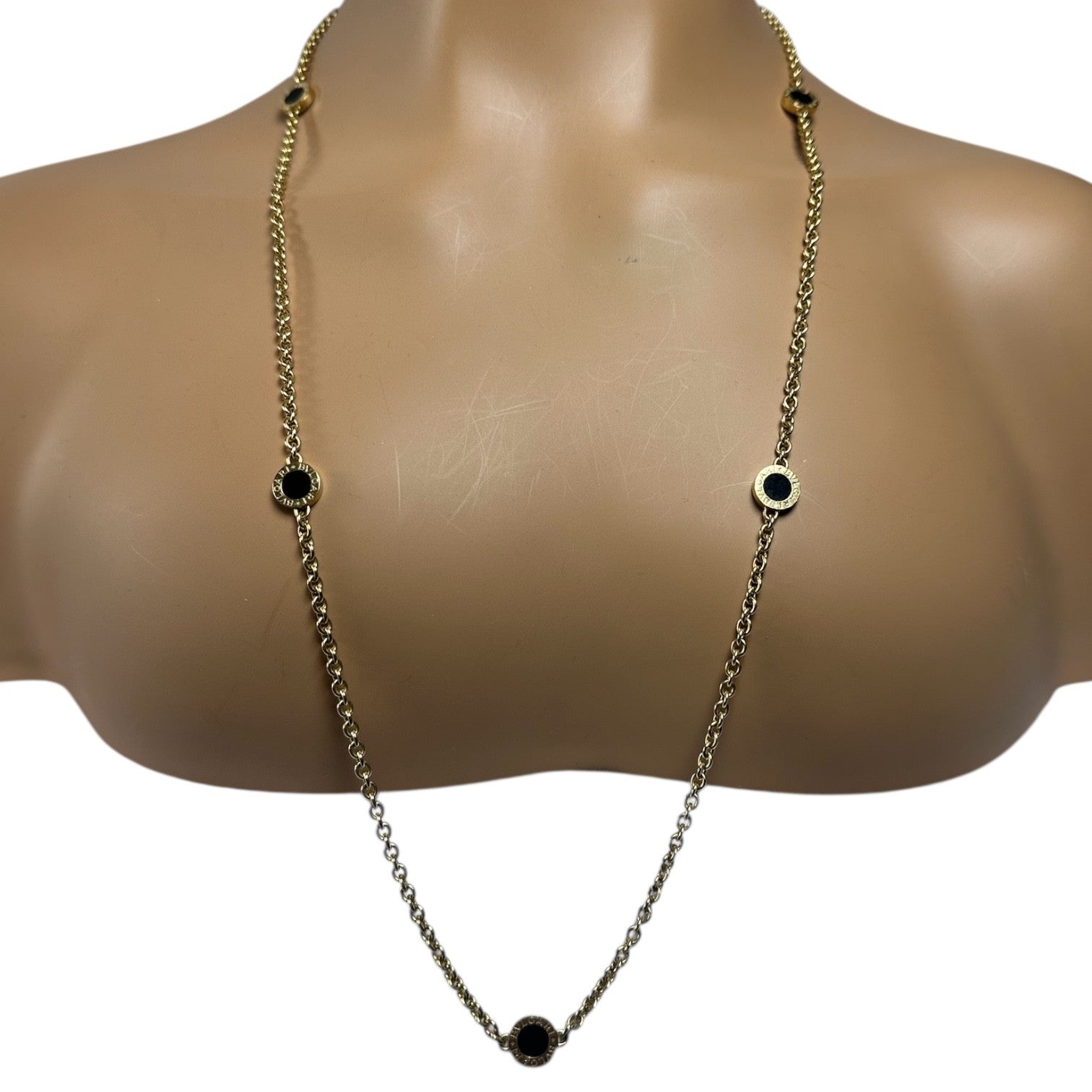 Authentic! Bvlgari Bulgari 18k Rose Gold Onyx 29.5" Long Signature Necklace | Fortrove