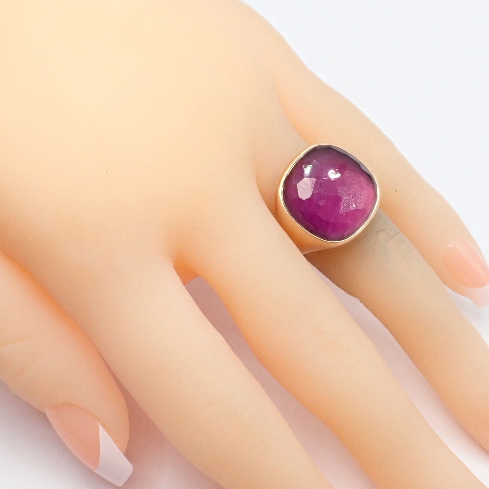 Authentic! Pomellato 18k Rose Gold Large Faceted Amethyst Victoria Ring sz 6.5 | Fortrove