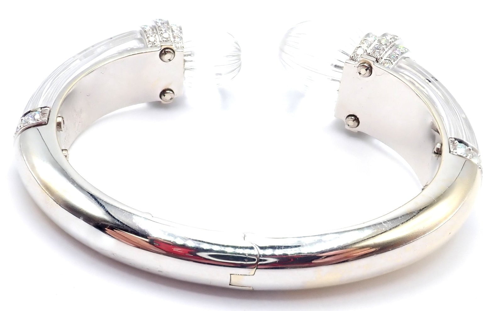 Authentic! David Webb 18k Gold & Platinum Diamond Rock Crystal Bangle Bracelet | Fortrove