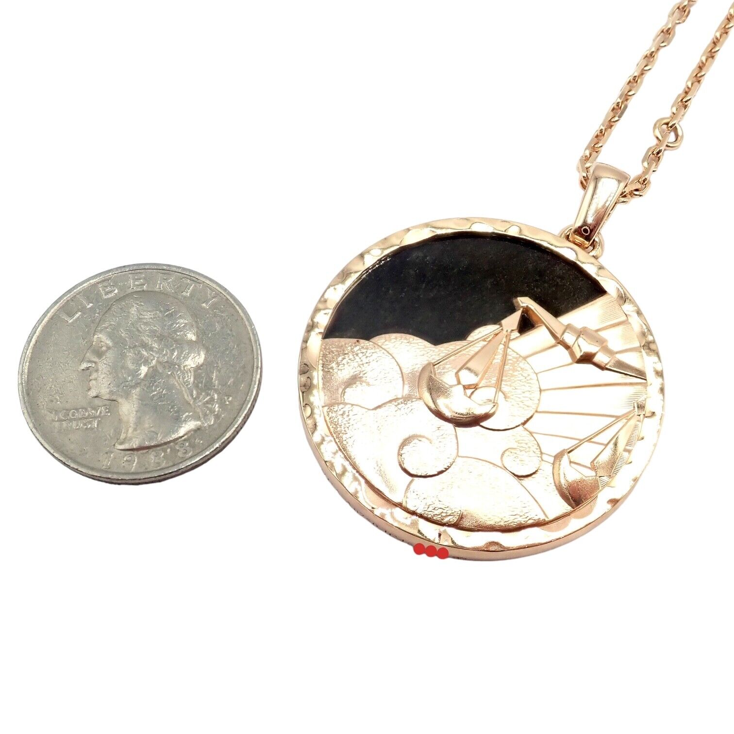 Van Cleef & Arpels Zodiaque18k Rose Gold Libra Pendant Obsidian Necklace Cert. | Fortrove