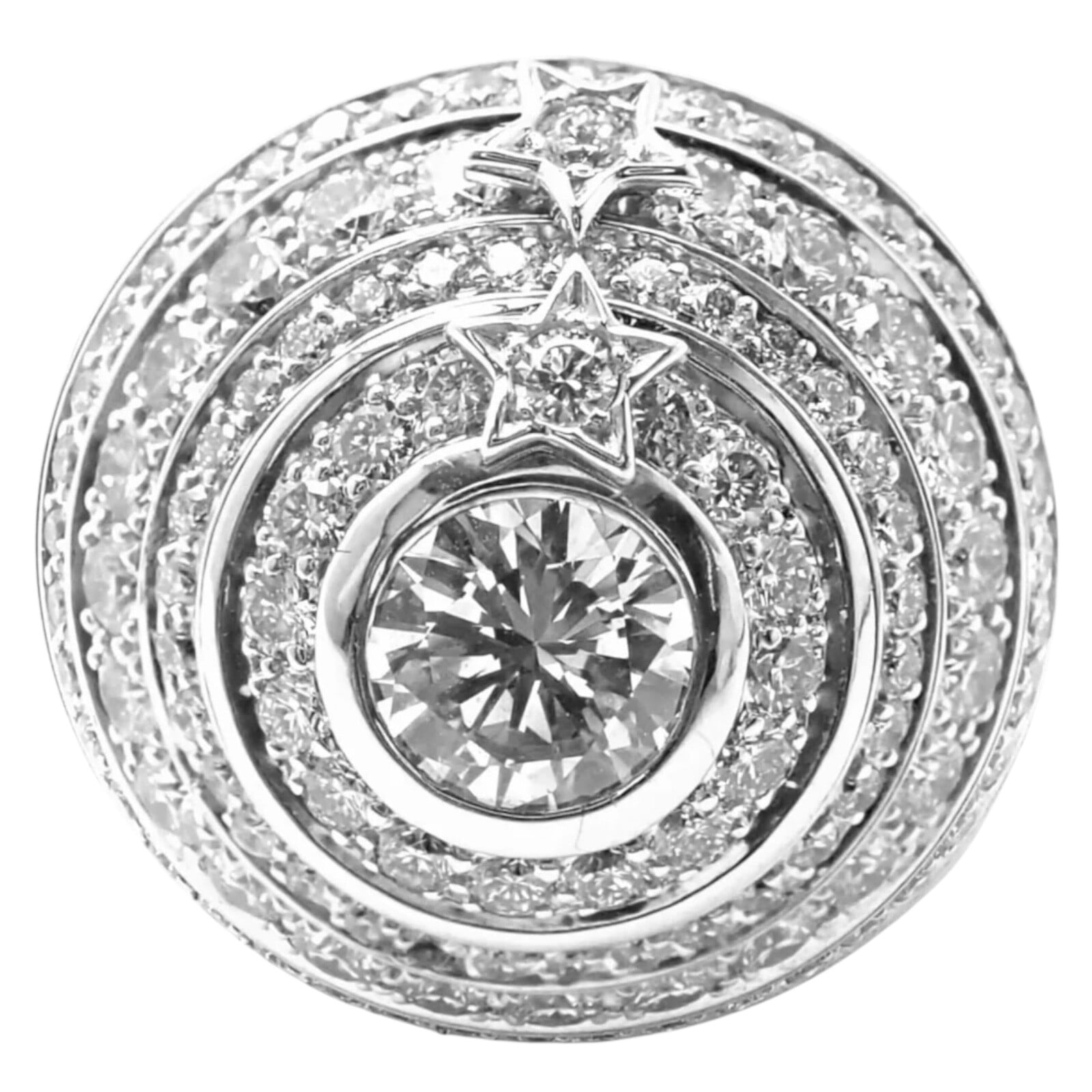 Authentic! Chanel Comete Star 18k White Gold Diamond Large Spinning Dome Ring | Fortrove