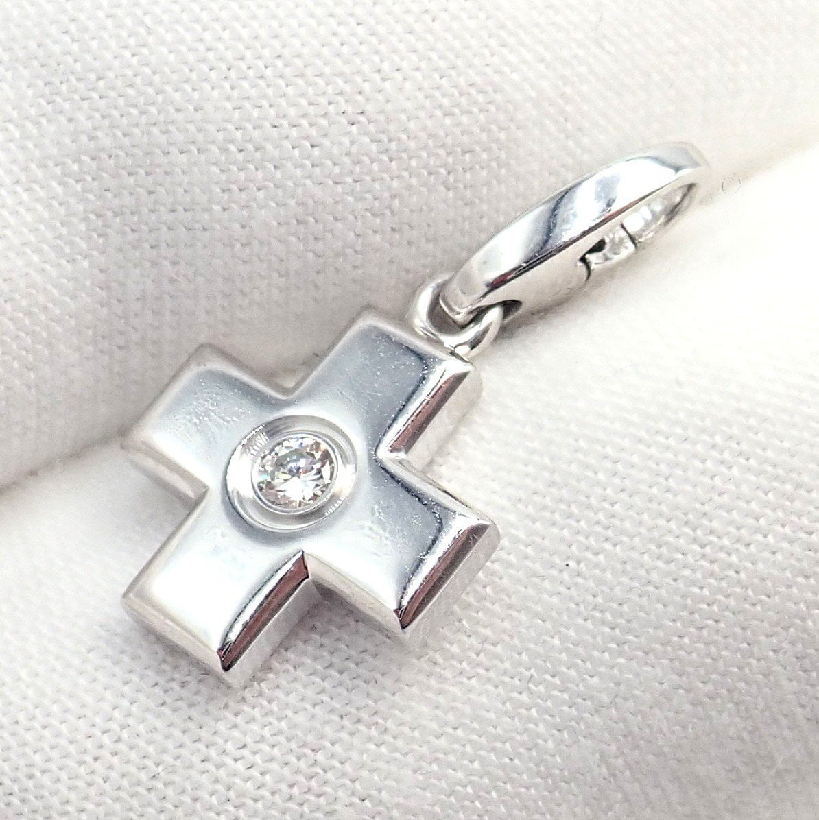 Cartier Jewelry & Watches:Fine Jewelry:Necklaces & Pendants Authentic! Cartier 18k White Gold Diamond Small Cross Charm Pendant