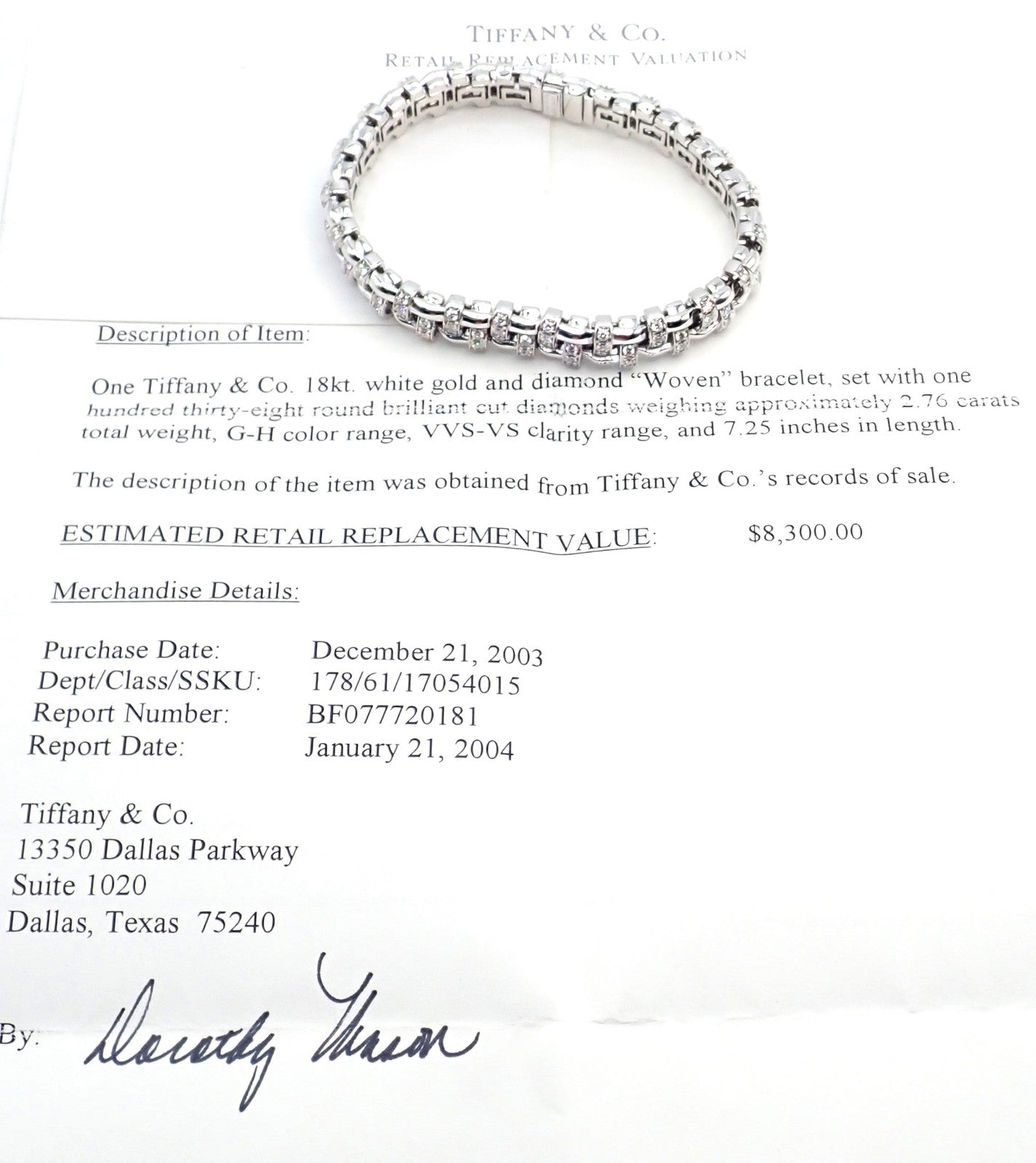 Authentic! Tiffany & Co Vannerie 18k White Gold Basket Weave Diamond Bracelet | Fortrove