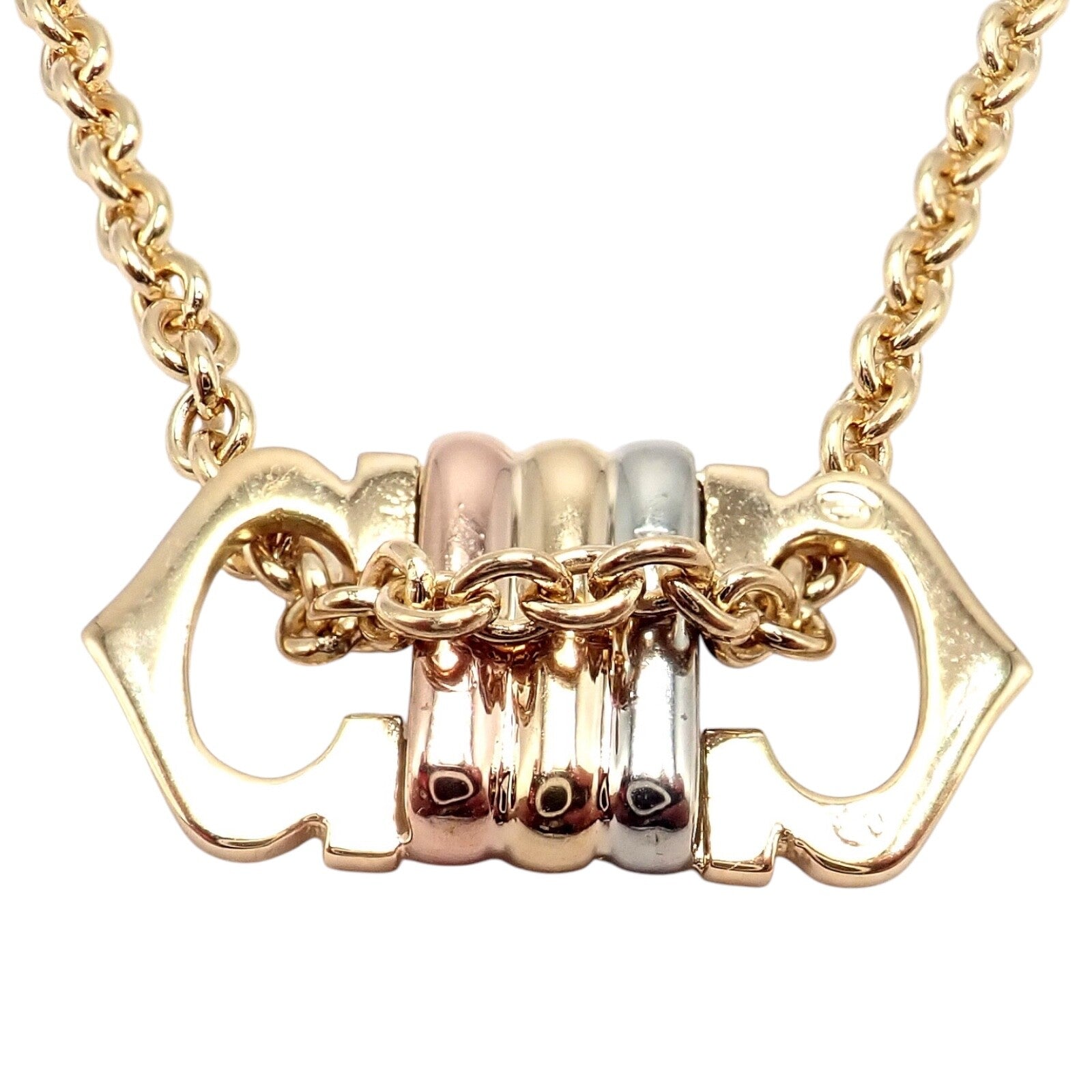 Authentic! Cartier 18k TriColor Gold Double C Charm Pendant Necklace | Fortrove