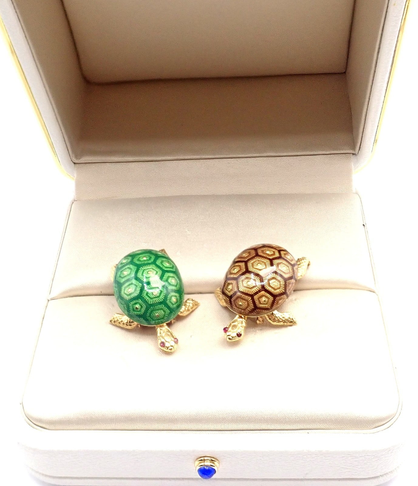 Boucheron Jewelry & Watches:Fine Jewelry:Brooches & Pins Vintage! Boucheron France 18k Yellow Gold Enamel Set Of Two Turtle Brooches