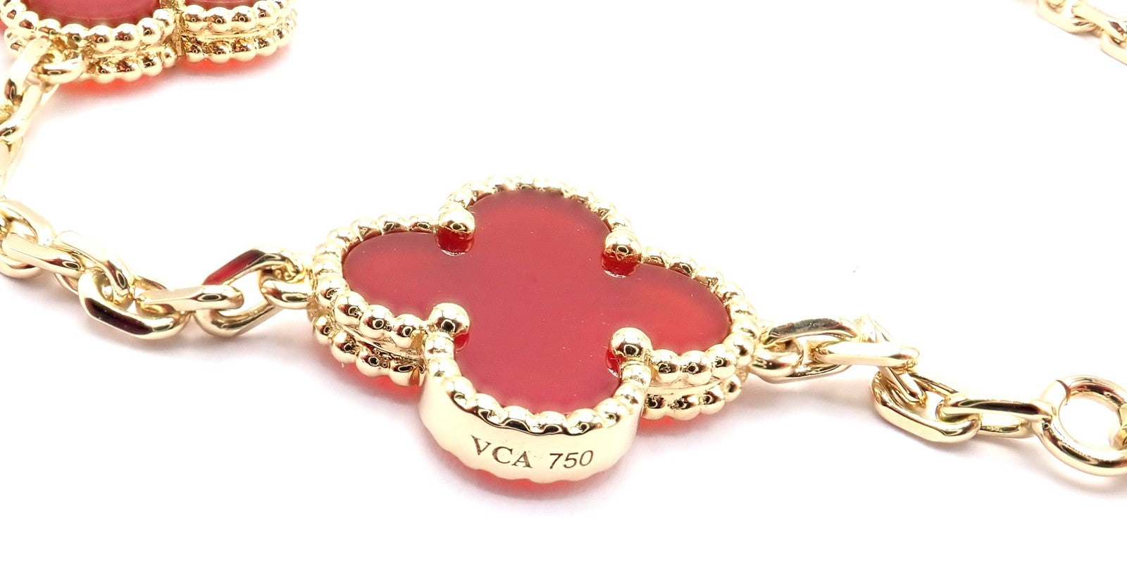 Authentic Van Cleef & Arpels 18k Gold 10 Motif Alhambra Carnelian Necklace Paper | Fortrove