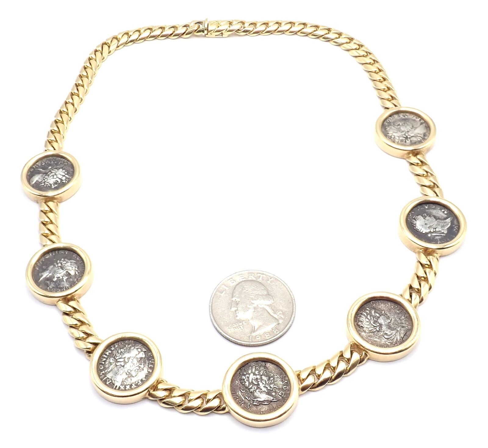 Vintage! Bvlgari Bulgari 18k Yellow Gold 7 Antique Coin Monete Link Necklace | Fortrove