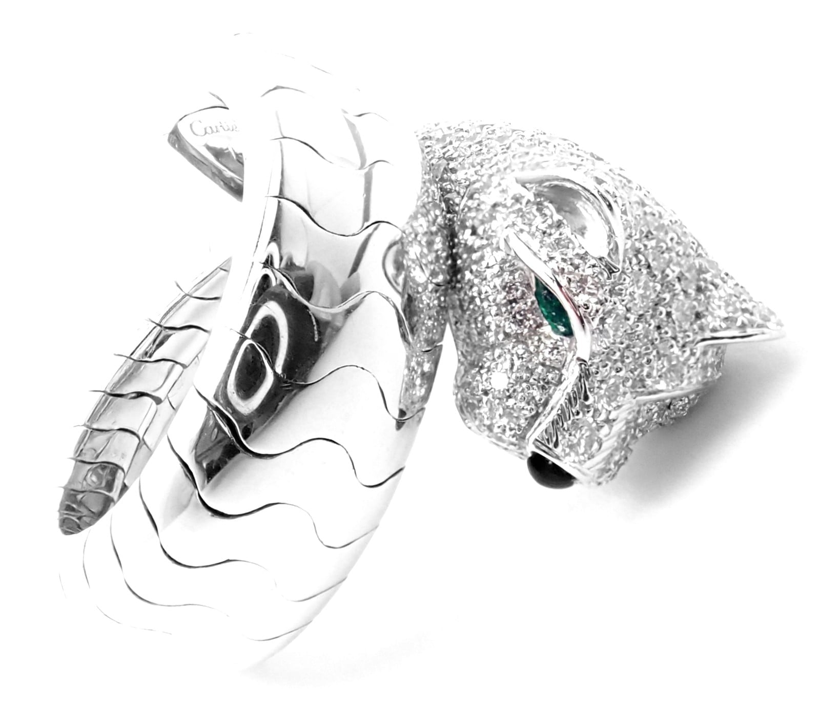 Cartier Jewelry & Watches:Fine Jewelry:Rings Authentic! Cartier Panther 18k White Gold Diamond Emerald Onyx Band Ring Cert.