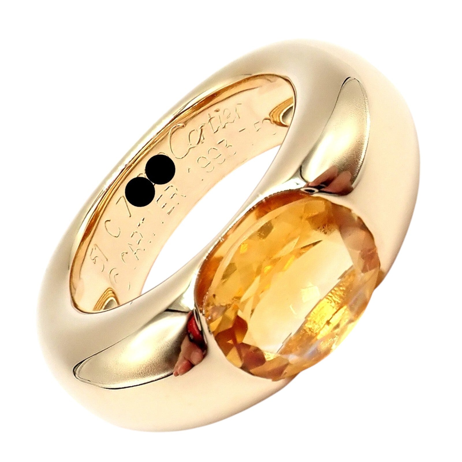 Authentic! Cartier 18k Yellow Gold Citrine Wide Large Ellipse Band Ring Size 5.5 | Fortrove