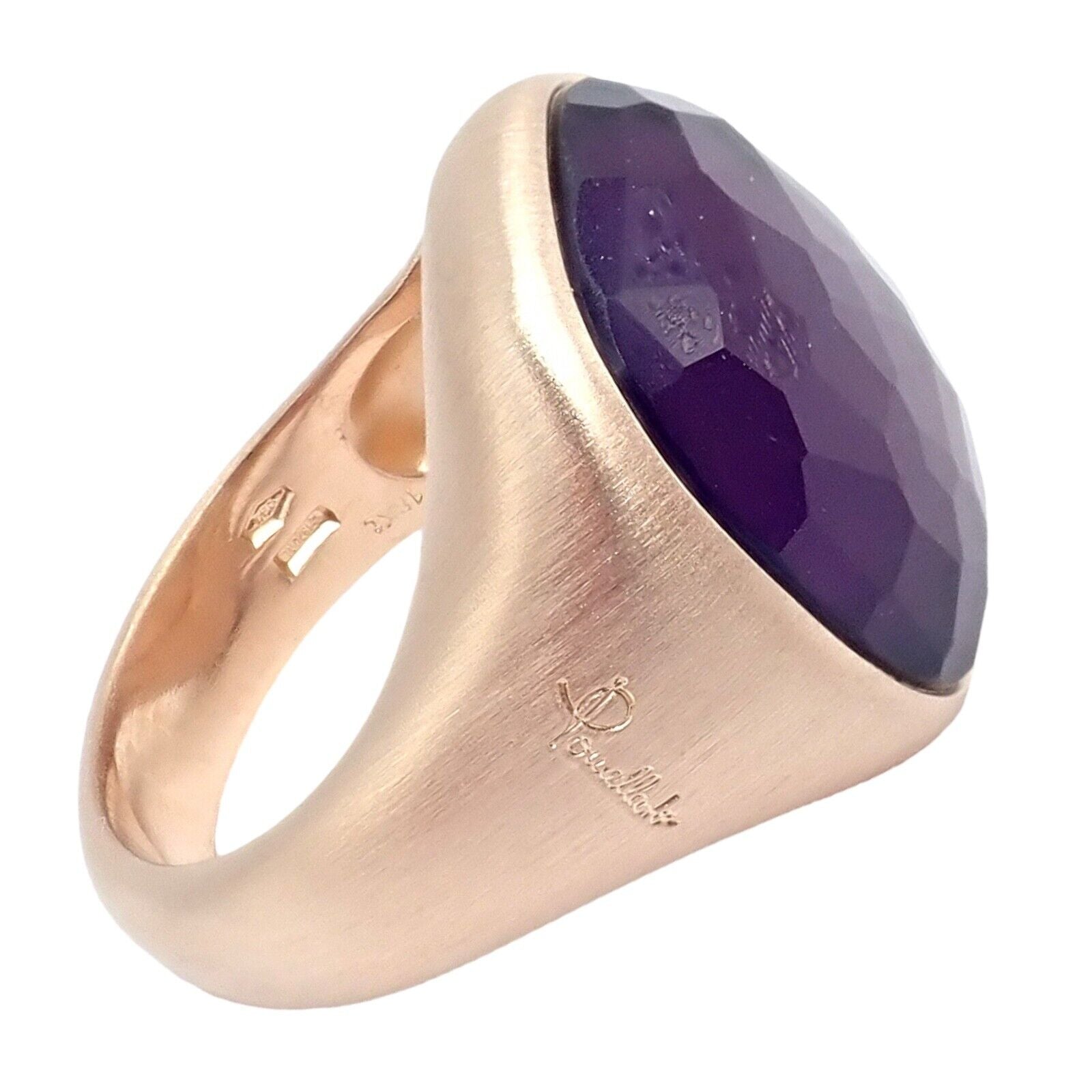 Authentic! Pomellato 18k Rose Gold Large Faceted Amethyst Victoria Ring sz 6.5 | Fortrove