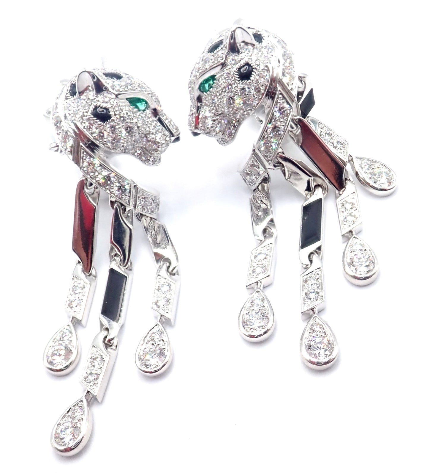 Authentic! Cartier Panthere Panther 18k White Gold Diamond Black Onyx Earrings | Fortrove
