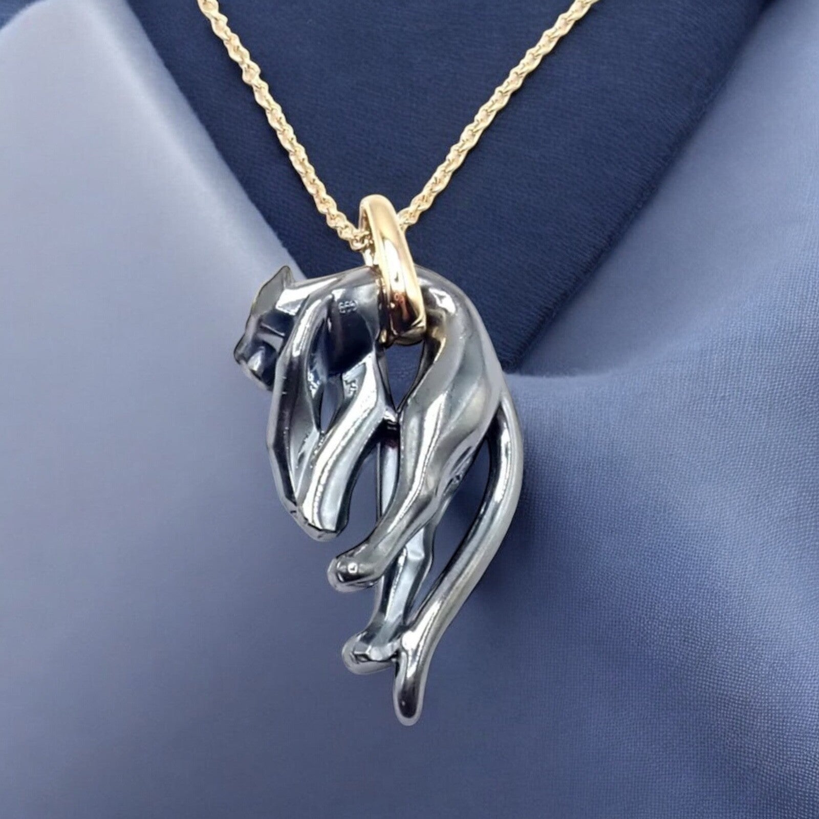 Authentic Panthere de Cartier Panther 18k Yellow Gold & Silverium Necklace Paper | Fortrove