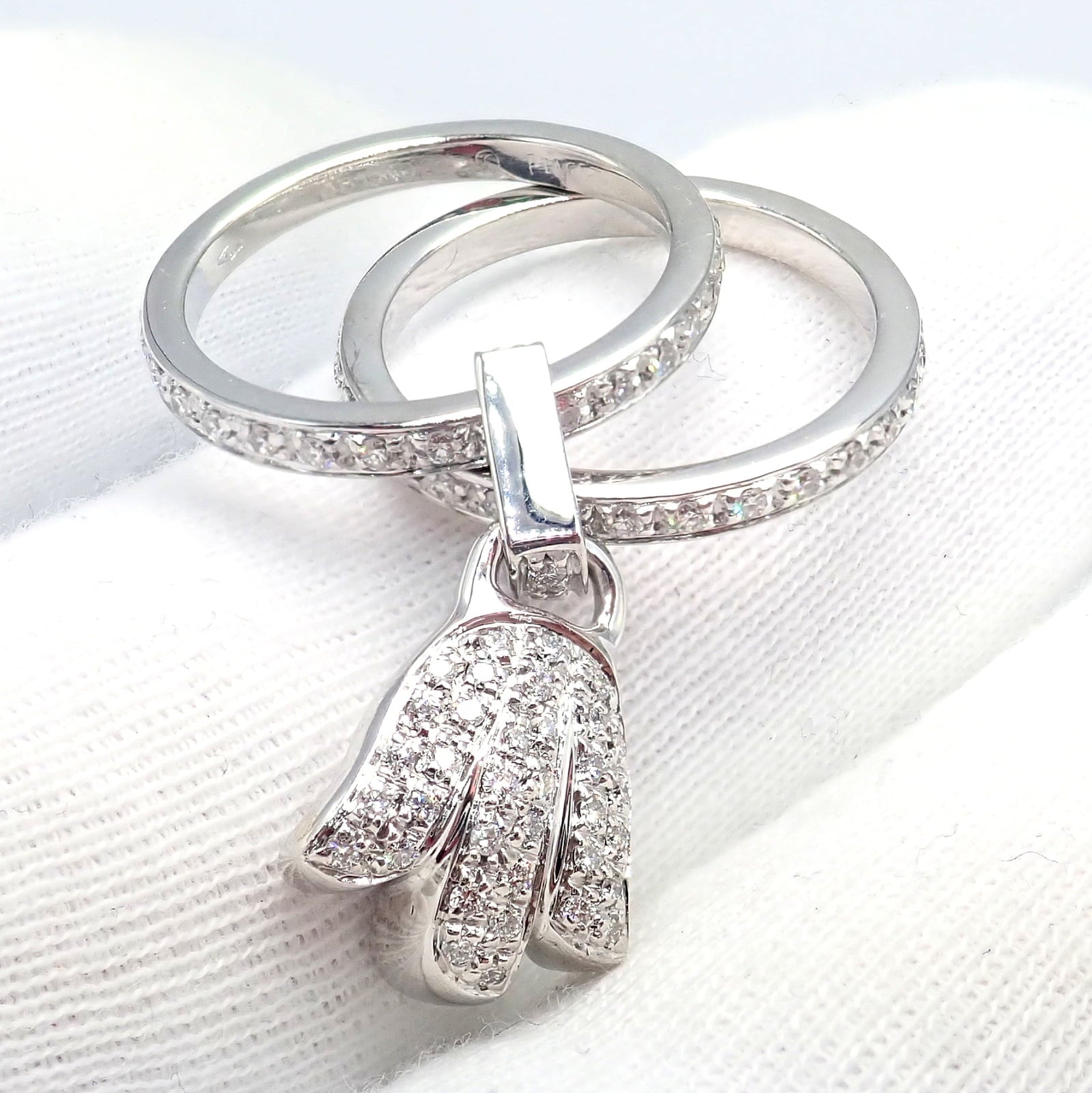 Piaget Jewelry & Watches:Fine Jewelry:Rings Authentic! Piaget 18k White Gold Diamond Double Band Flower Ring