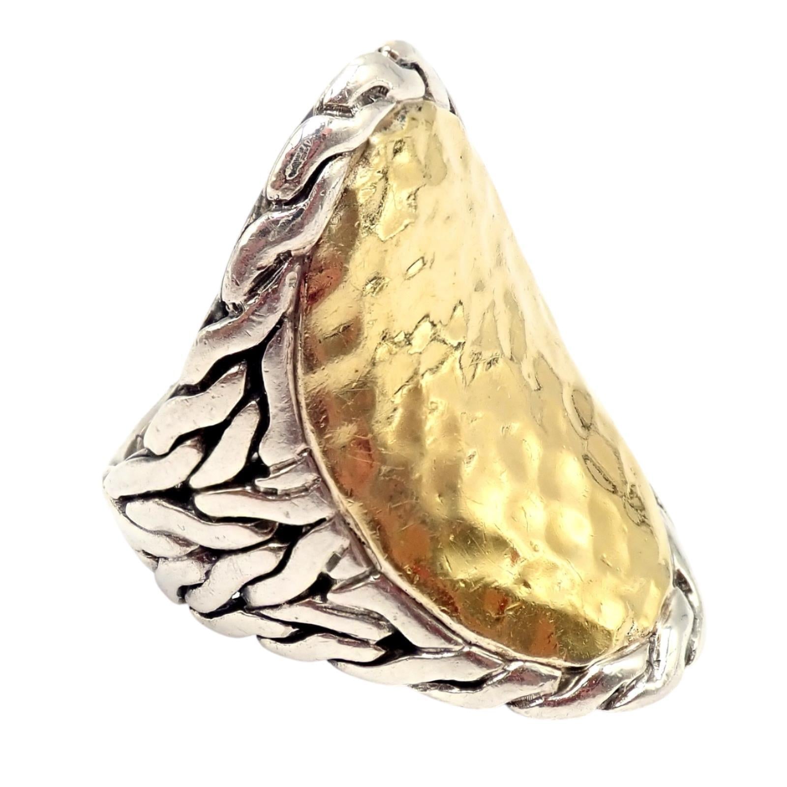 John Hardy JH Silver 22k Yellow Gold Classic Palu Saddle Cocktail Ring sz 7 | Fortrove