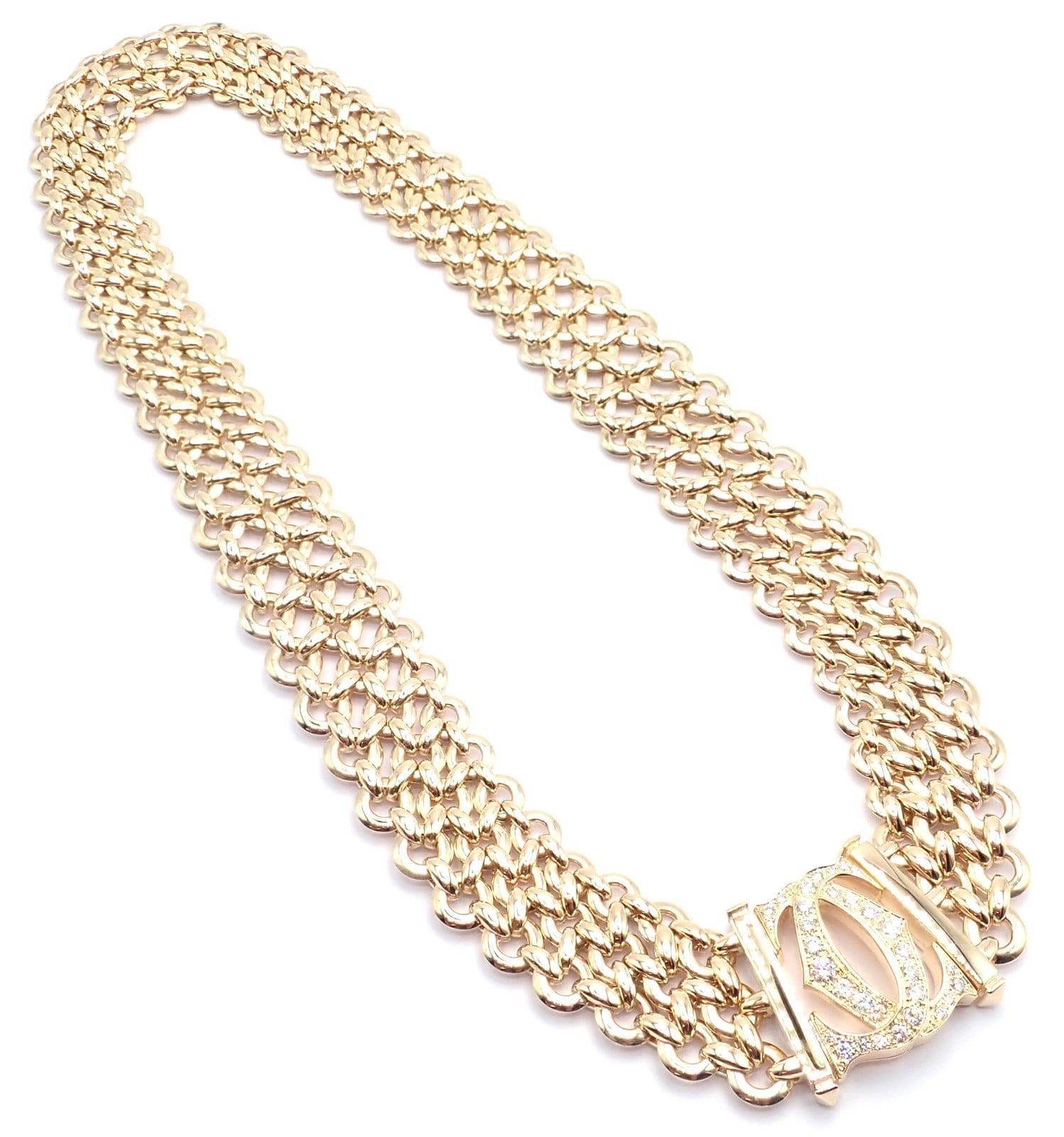 Authentic! Cartier Penelope 18k Yellow Gold Diamond Double C Three Row Necklace | Fortrove