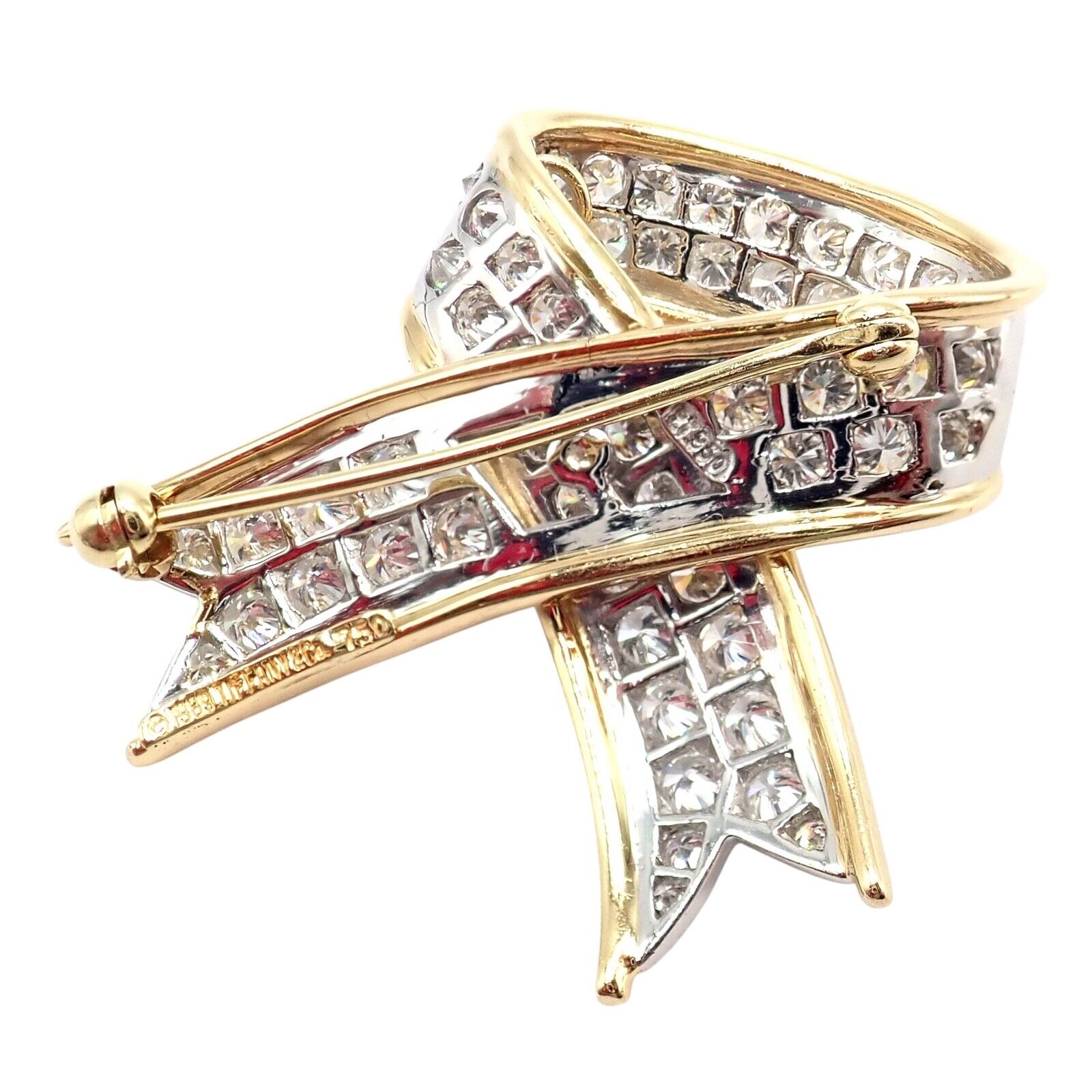 Vintage! Tiffany & Co 18k Yellow Gold Platinum Diamond Ribbon Bow Pin Brooch | Fortrove