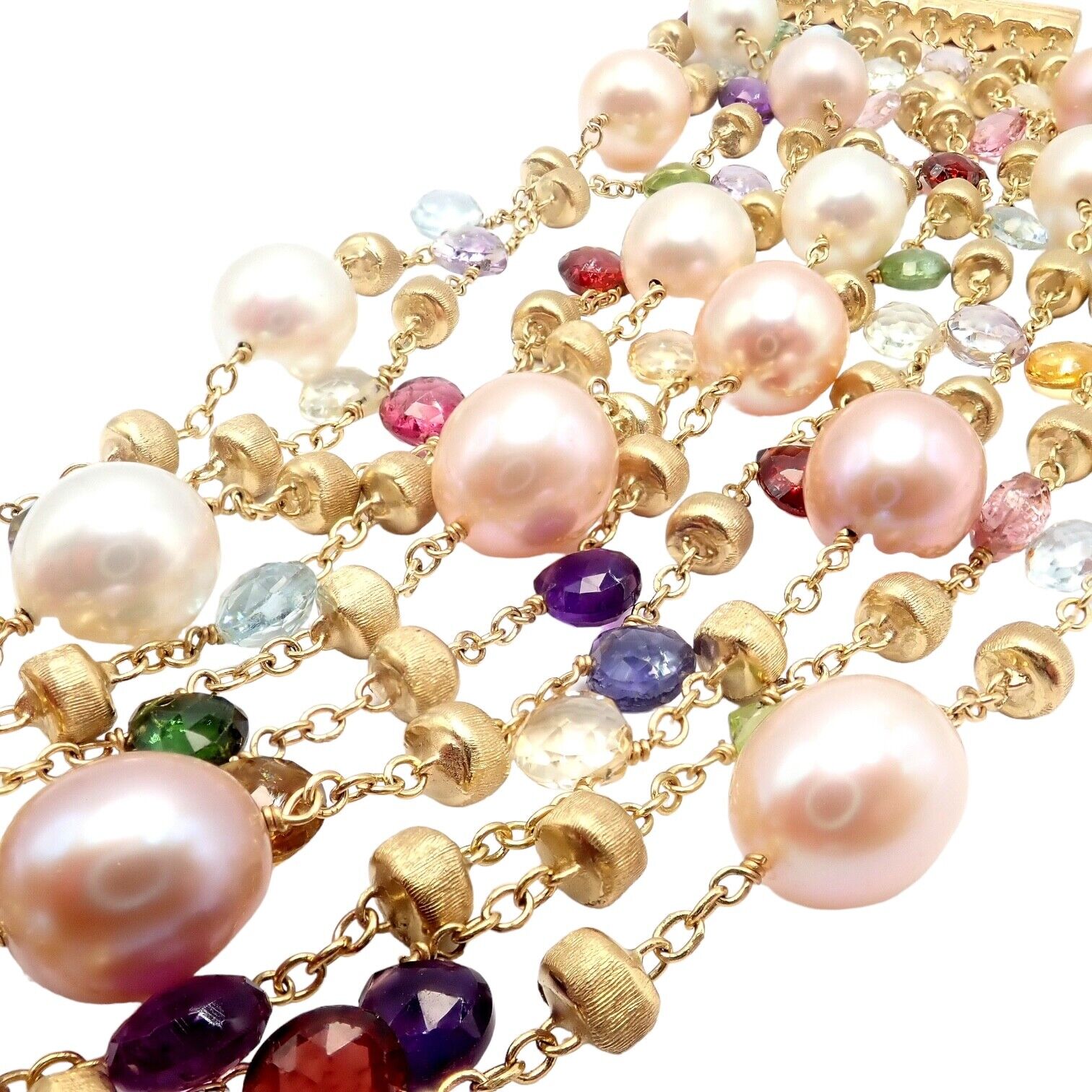 Marco Bicego 18k Yellow Gold Ten Stand Pearl Multicolor Stones Paradise Bracelet | Fortrove