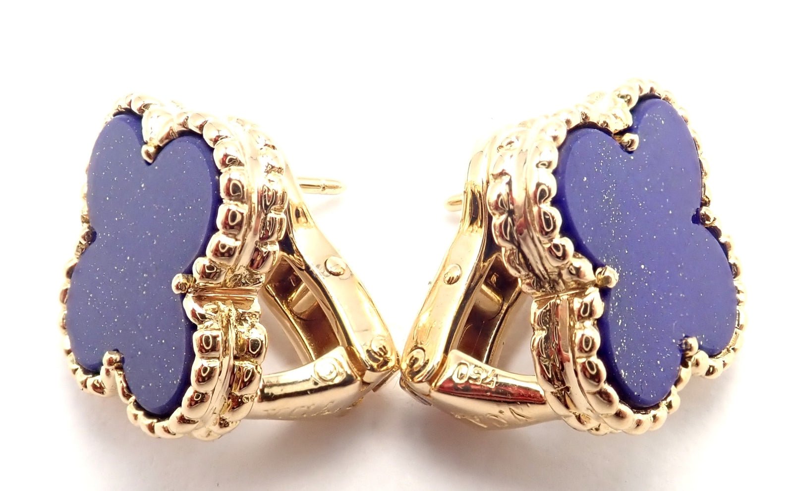 Van Cleef & Arpels 18k Yellow Gold Vintage Alhambra Blue Lapis Earrings Paper | Fortrove