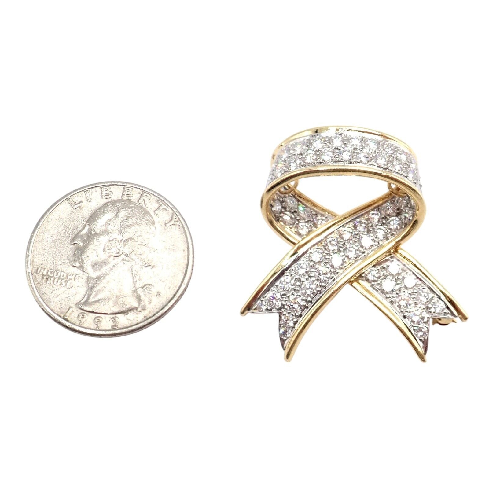Vintage! Tiffany & Co 18k Yellow Gold Platinum Diamond Ribbon Bow Pin Brooch | Fortrove