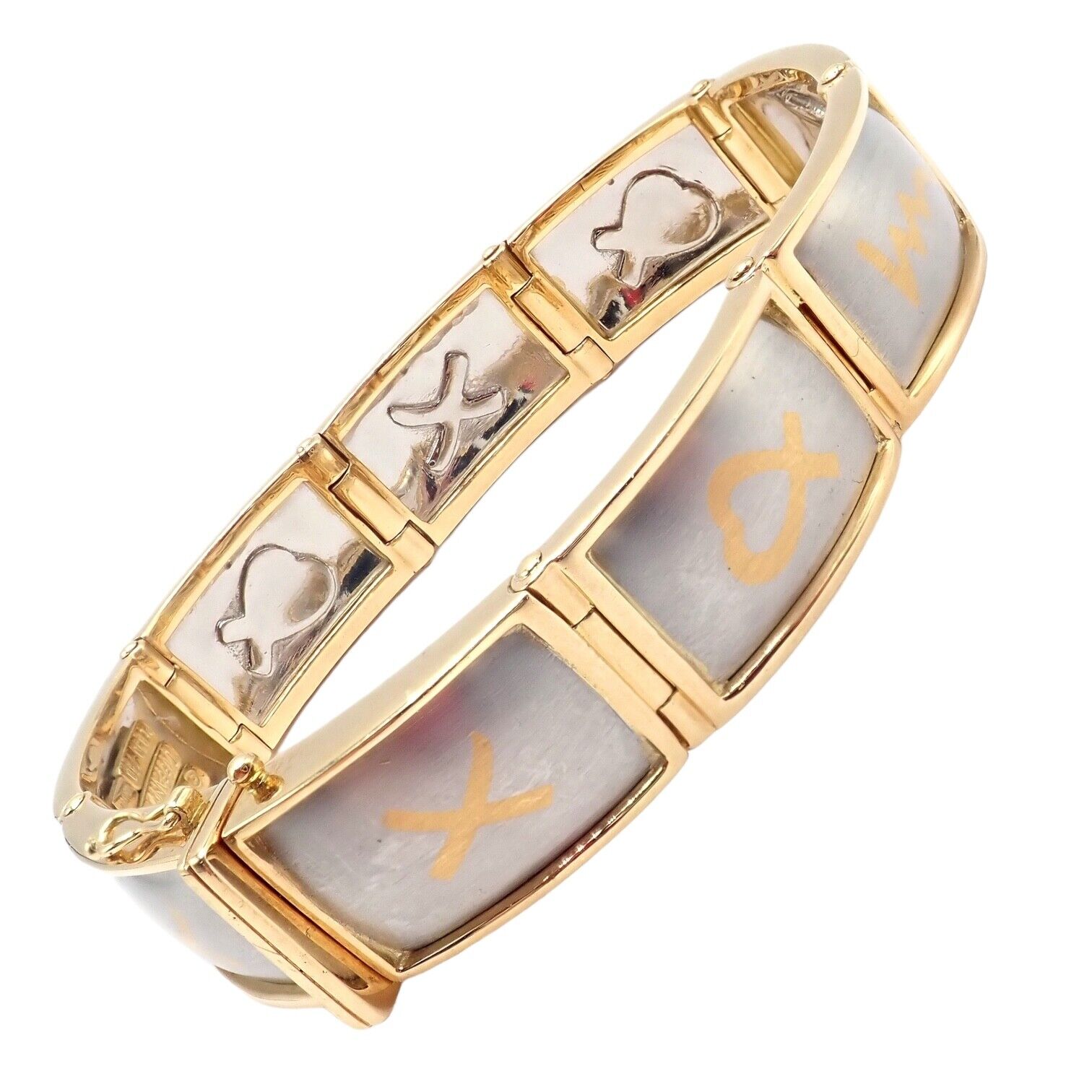 Rare! Tiffany & Co 18k Yellow Gold Platinum Picasso Signature 9 Panel Bracelet | Fortrove
