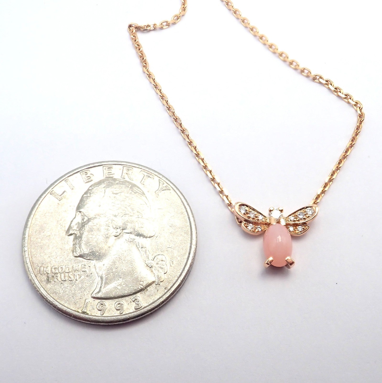 Authentic! Chaumet 18k Rose Gold Attrape Moi Diamond Pink Opal Necklace | Fortrove