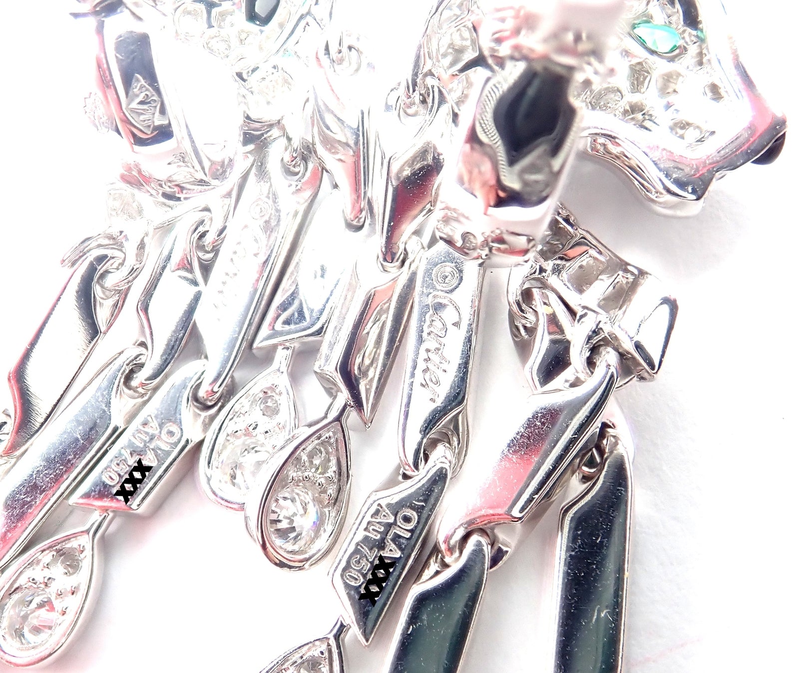 Authentic! Cartier Panthere Panther 18k White Gold Diamond Black Onyx Earrings | Fortrove