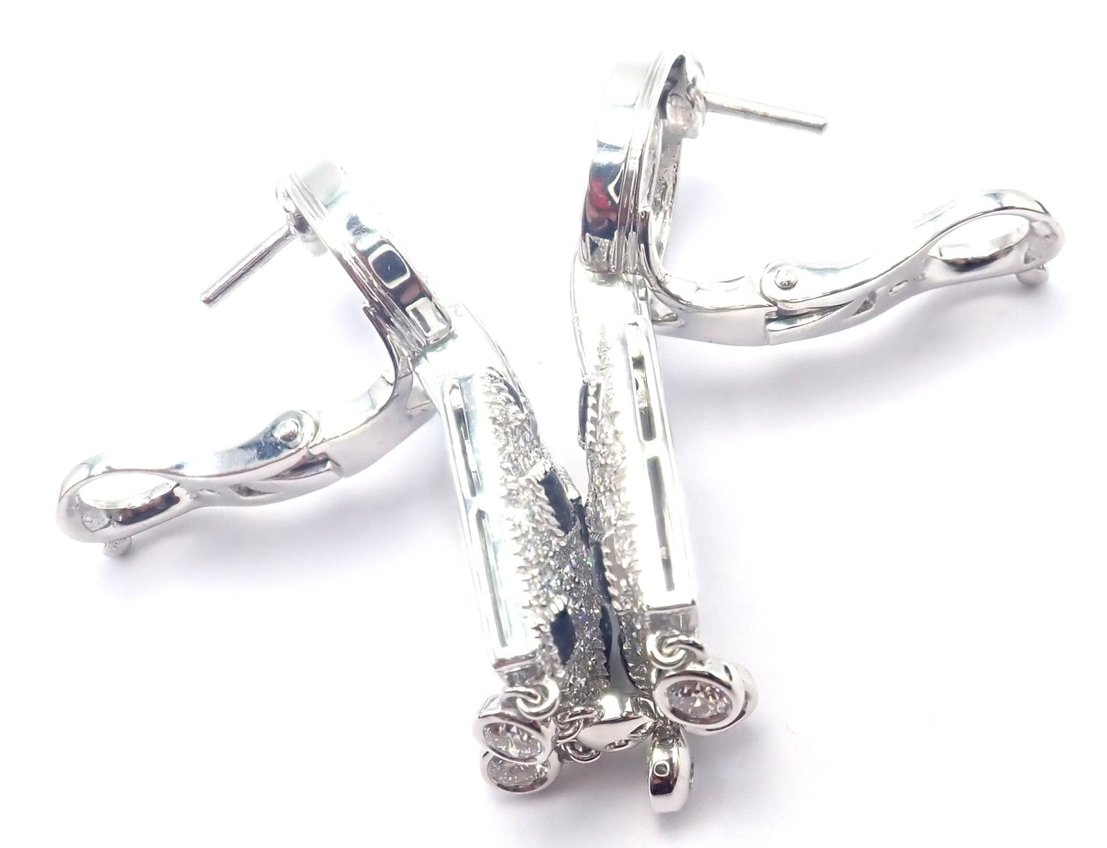 Authentic! Cartier Panthere Panther 18k White Gold Diamond Black Onyx Earrings | Fortrove