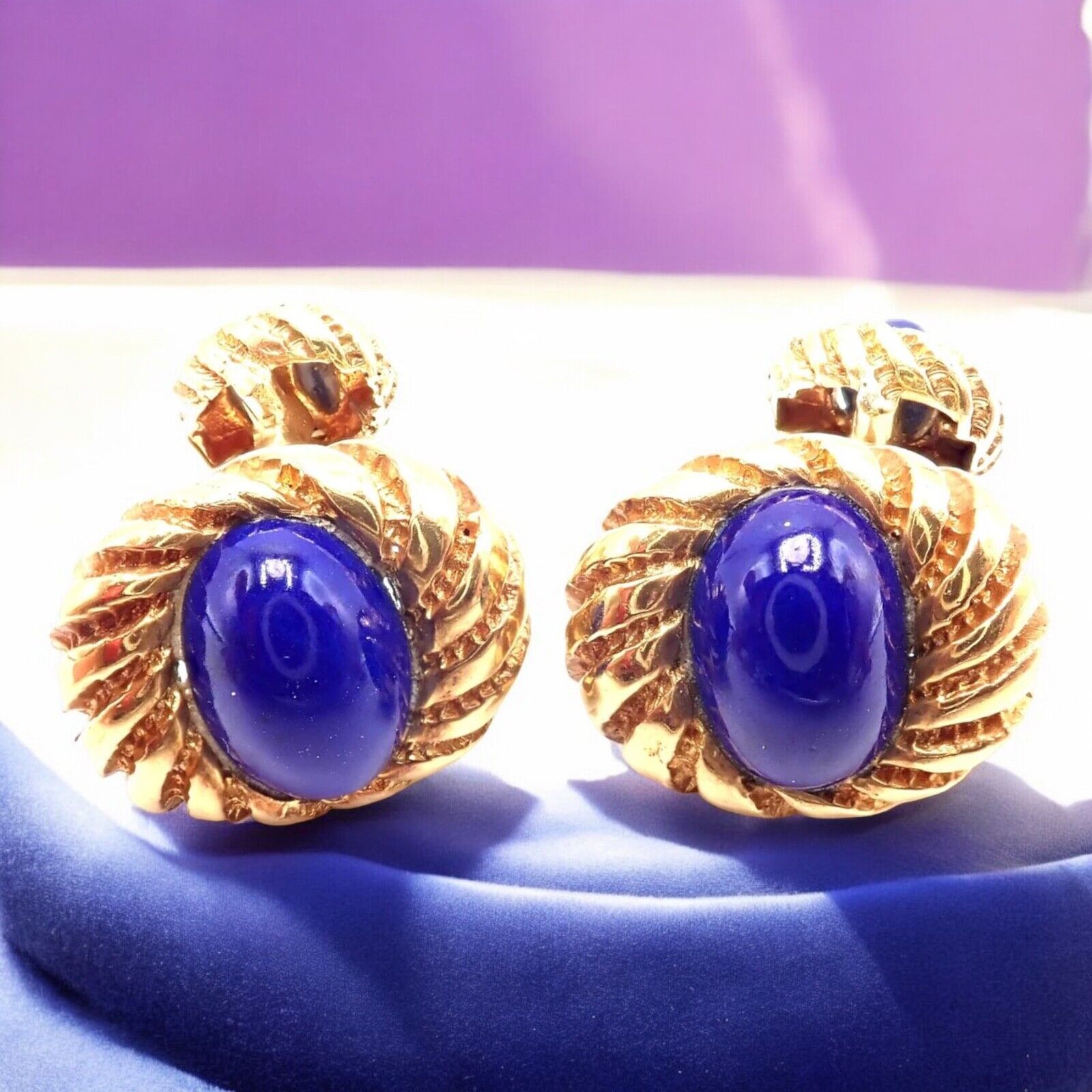 Authentic! Tiffany & Co Jean Schlumberger 18k Yellow Gold Lapis Lazuli Cufflinks | Fortrove
