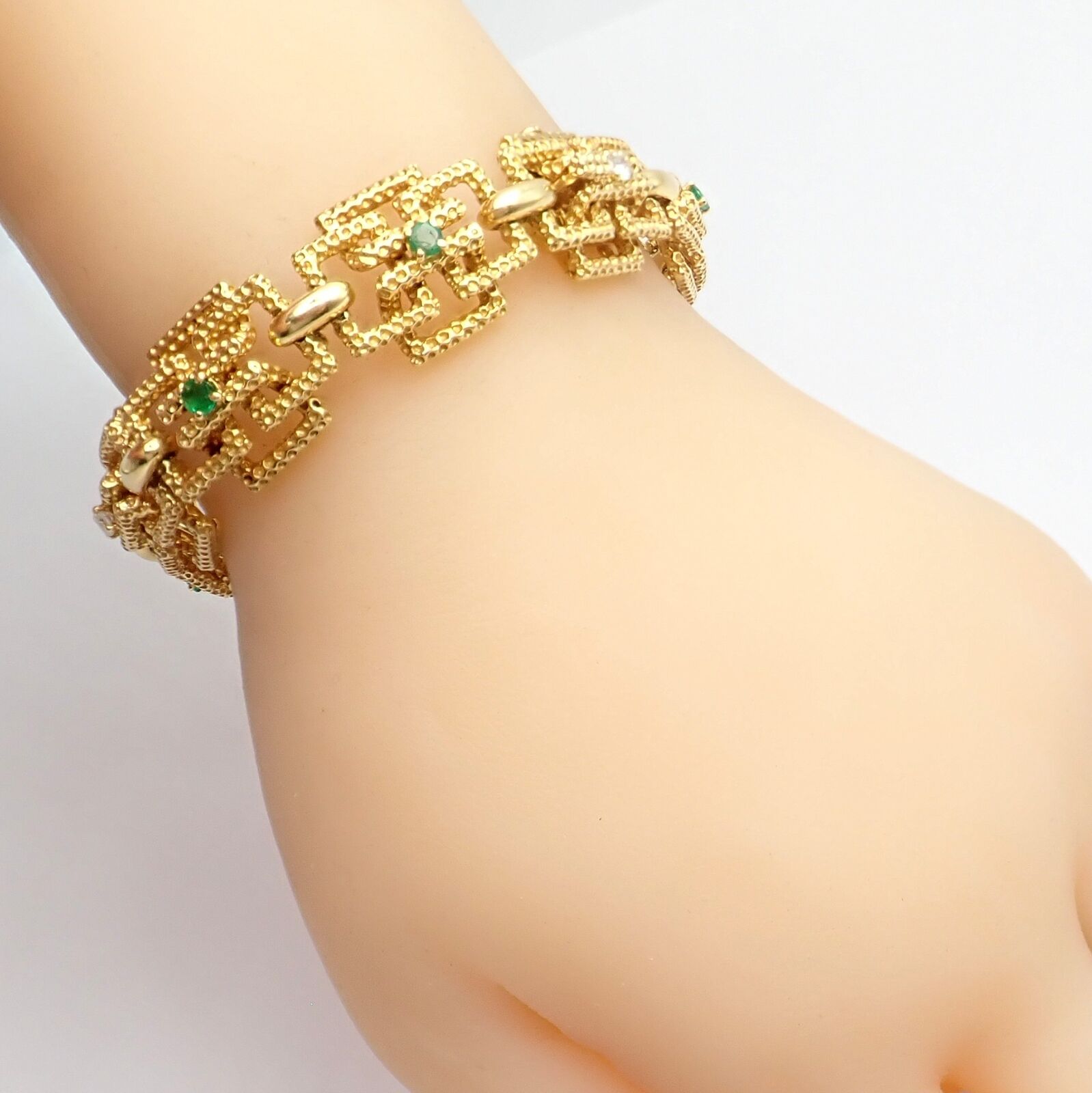 Vintage Tiffany & Co France 18k Yellow Gold Diamond Emerald Bracelet | Fortrove
