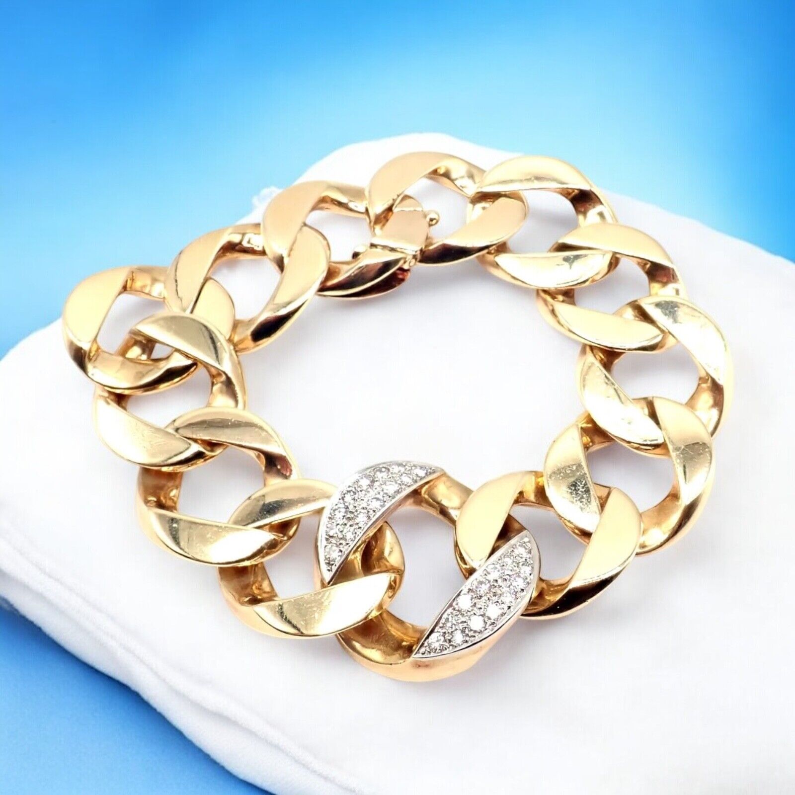 Rare Vintage Tiffany & Co 14k Yellow Gold Diamond Large Heavy Curb Link Bracelet | Fortrove