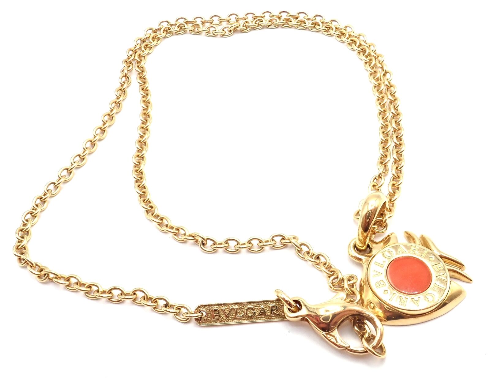 Authentic! Bulgari Bvlgari 18k Yellow Gold Coral Naturalia Fish Pendant Necklace | Fortrove