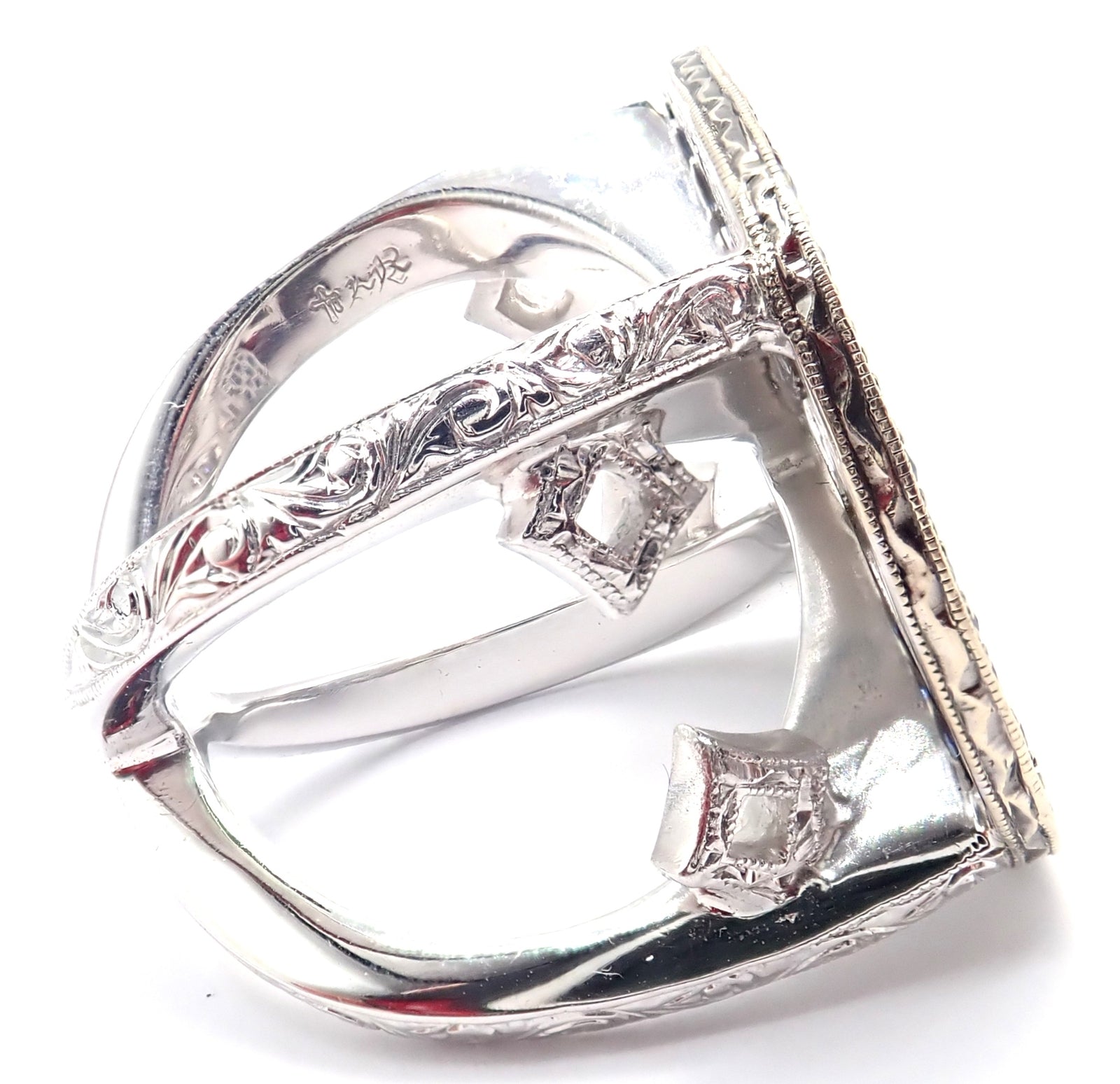 Authentic! Loree Rodkin 18k White Gold Diamond Sapphire Skull Ring Paper Box | Fortrove