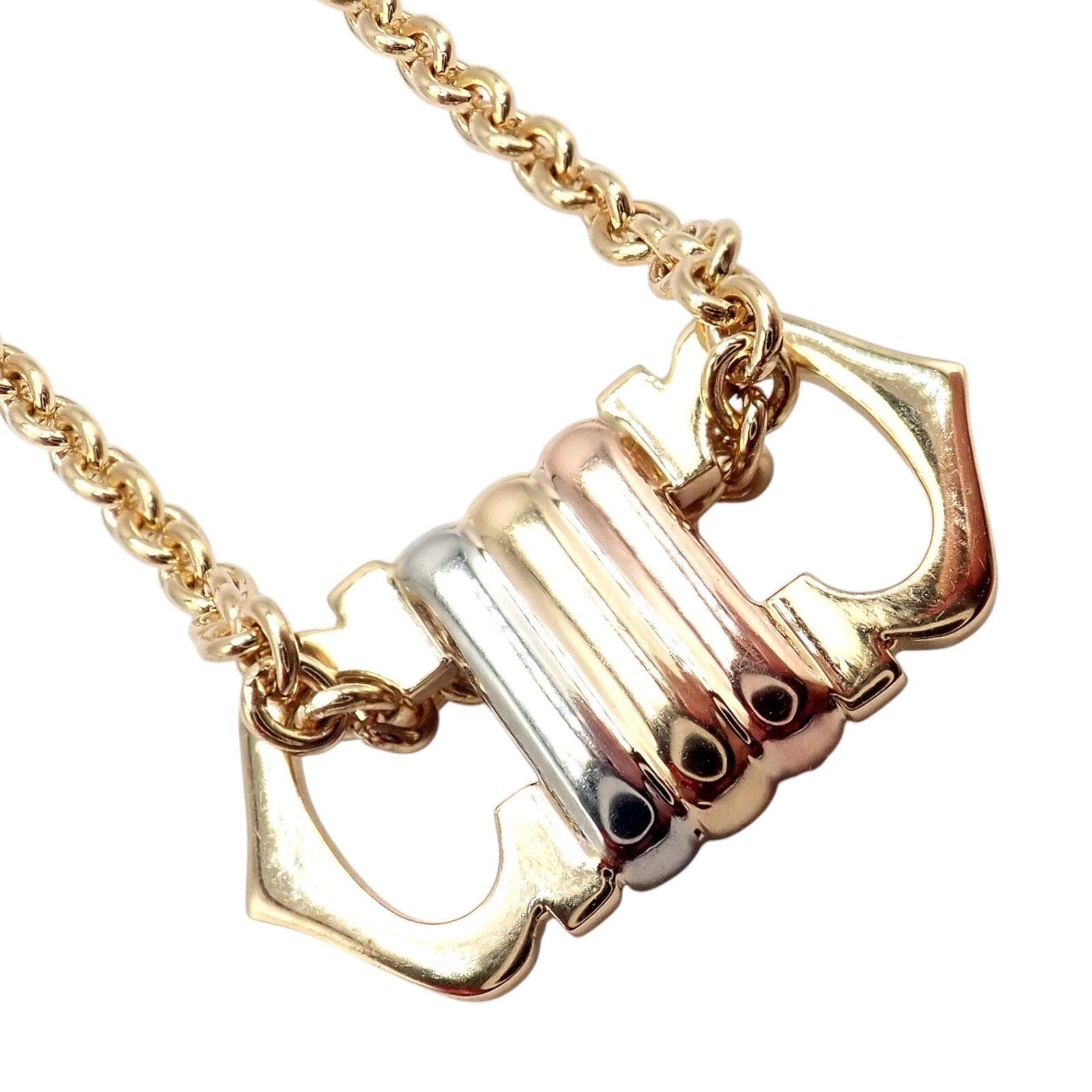 Authentic! Cartier 18k TriColor Gold Double C Charm Pendant Necklace | Fortrove