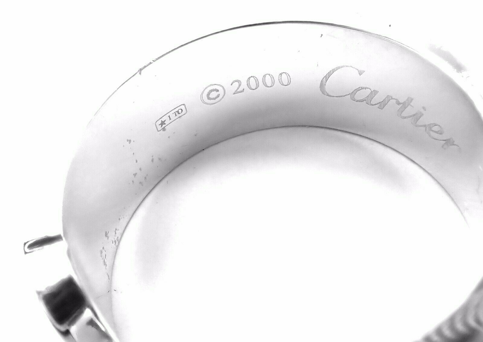 Authentic! Cartier Logo 18k White Gold Double C Motif Monogram Band Ring Sz 6.25 | Fortrove