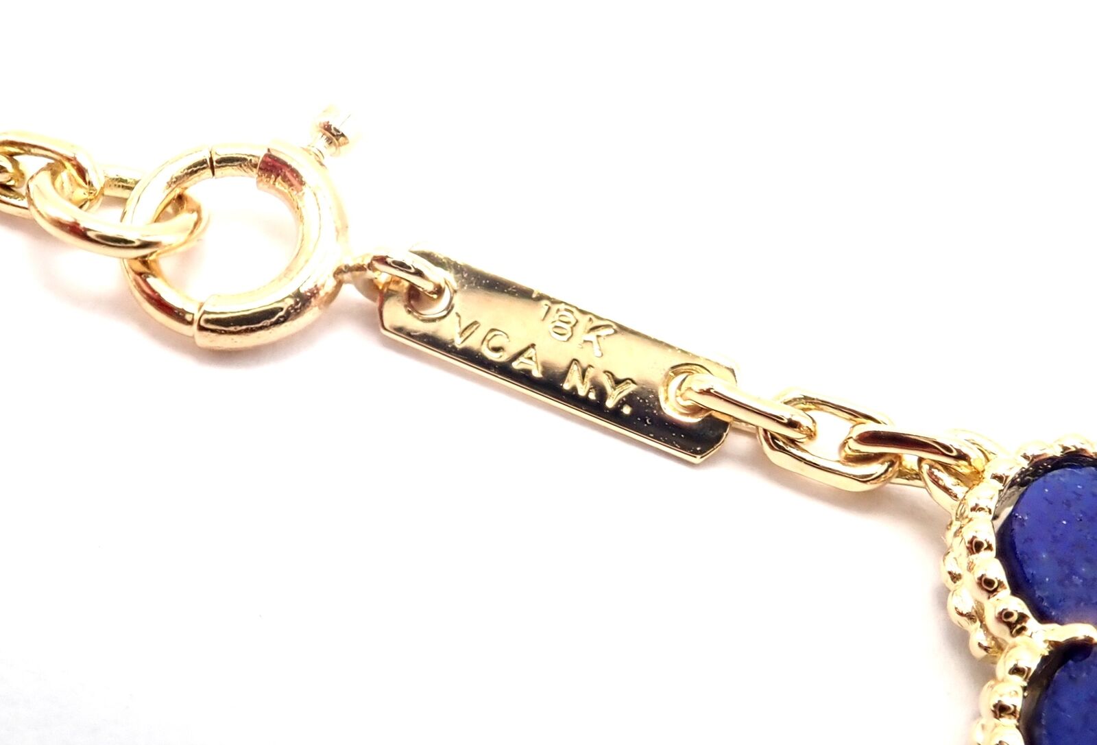 Authentic! Van Cleef & Arpels 18k Gold 5 Motif Alhambra Lapis Bracelet Paper | Fortrove