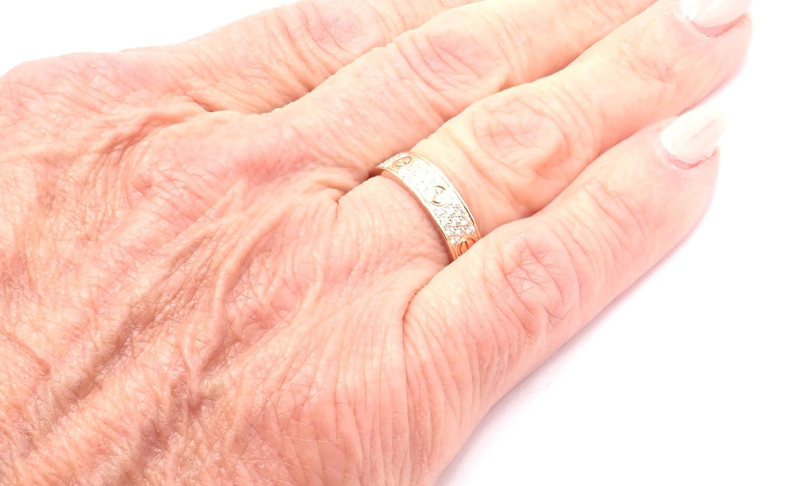 Authentic! Cartier Love 18k Rose Gold Diamond Paved Ring Size 54 US 6 3/4 | Fortrove