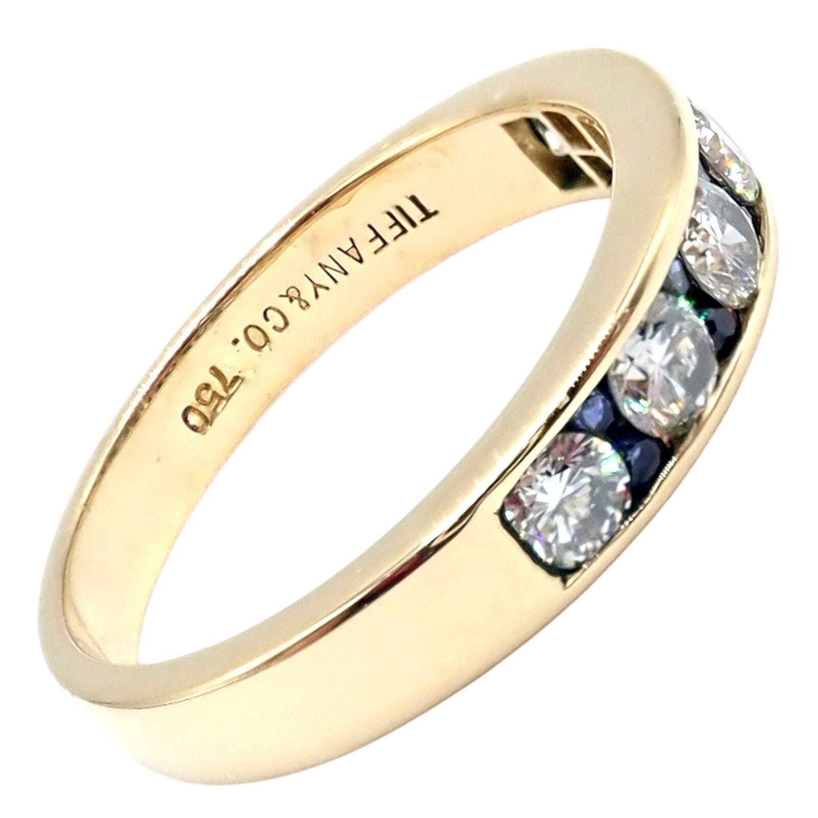 Authentic! Tiffany & Co 18k Yellow Gold 1.20ctw Diamond Sapphire Band Ring sz 5 | Fortrove