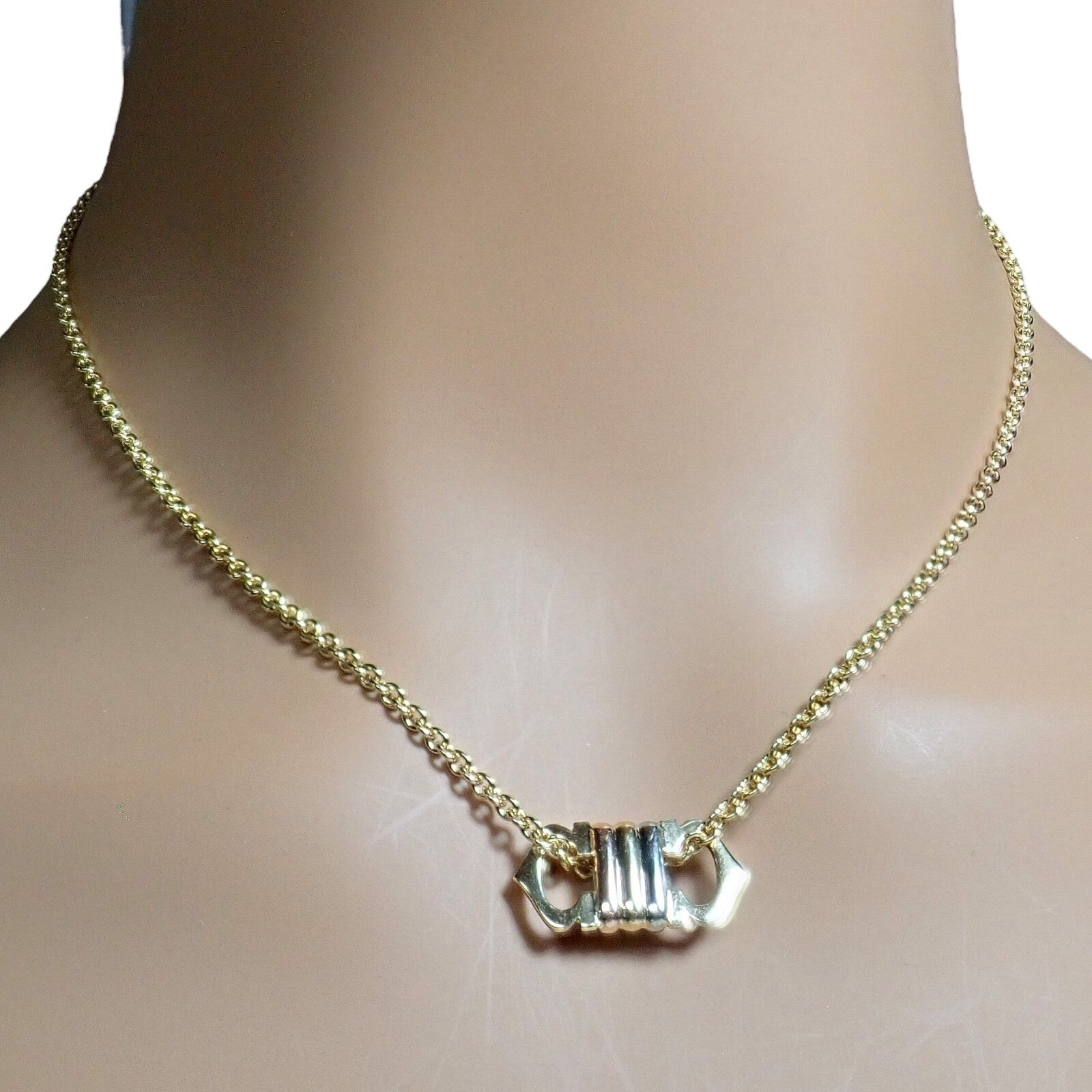 Authentic! Cartier 18k TriColor Gold Double C Charm Pendant Necklace | Fortrove