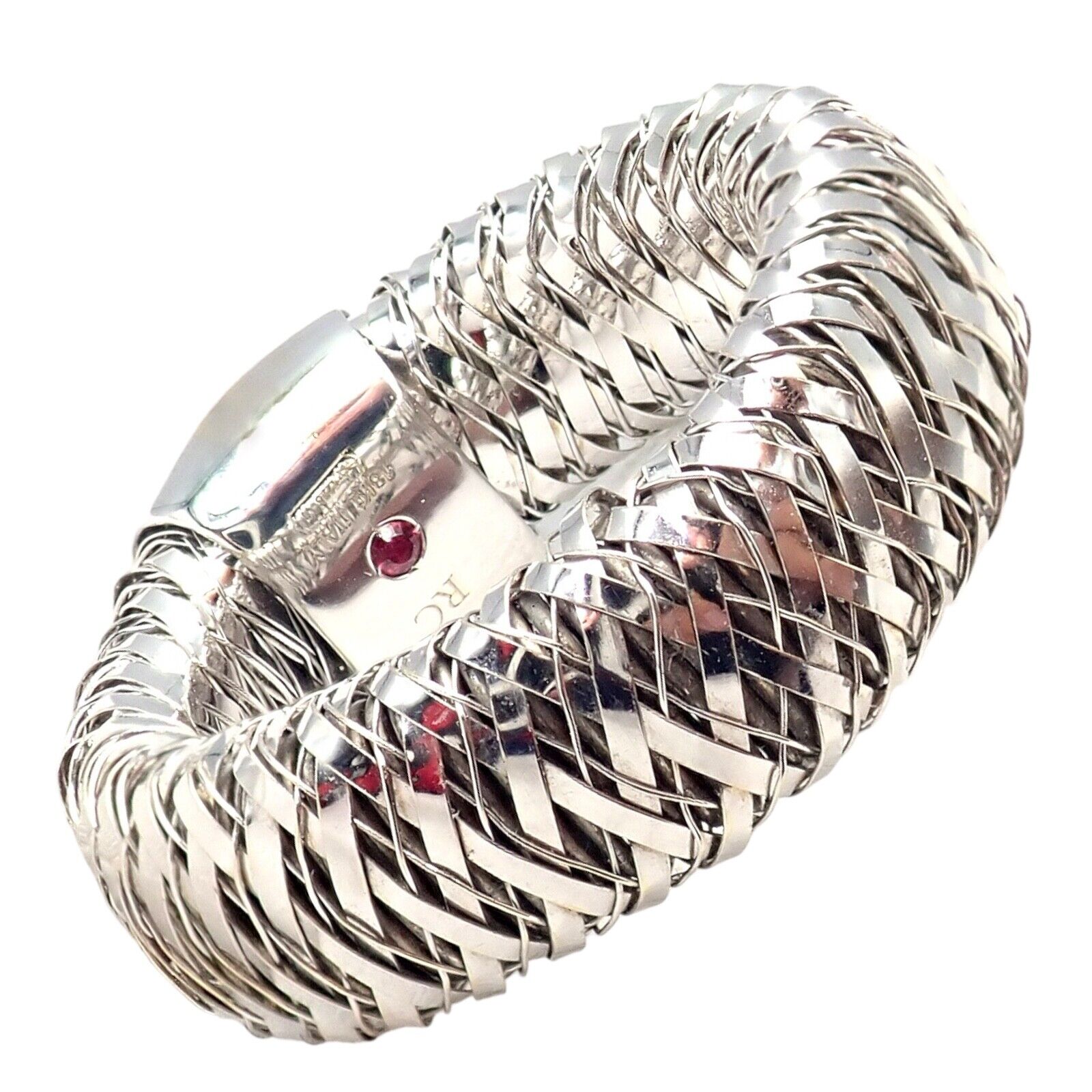 Authentic! Roberto Coin Primavera 18k White Gold Diamond Flexible 10mm Ring | Fortrove