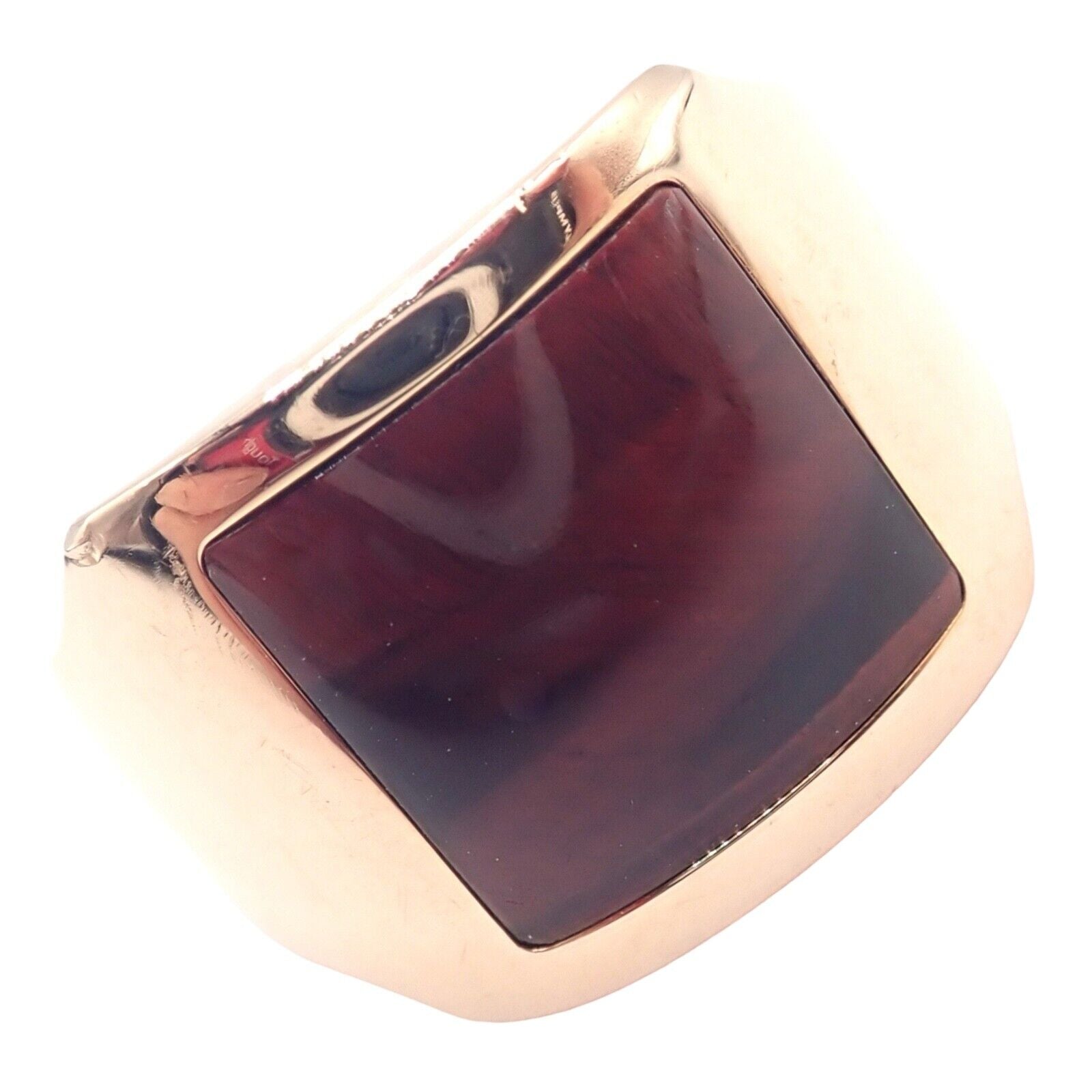 Authentic! Cartier 18k Rose Gold Santos Dumont Bull Eye Quartz Ring Certificate | Fortrove