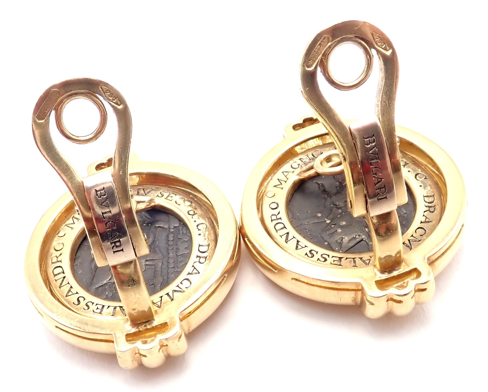 Vintage Bulgari Bvlgari 18k Yellow Gold Alexander The Great Coin Moneta Earrings | Fortrove