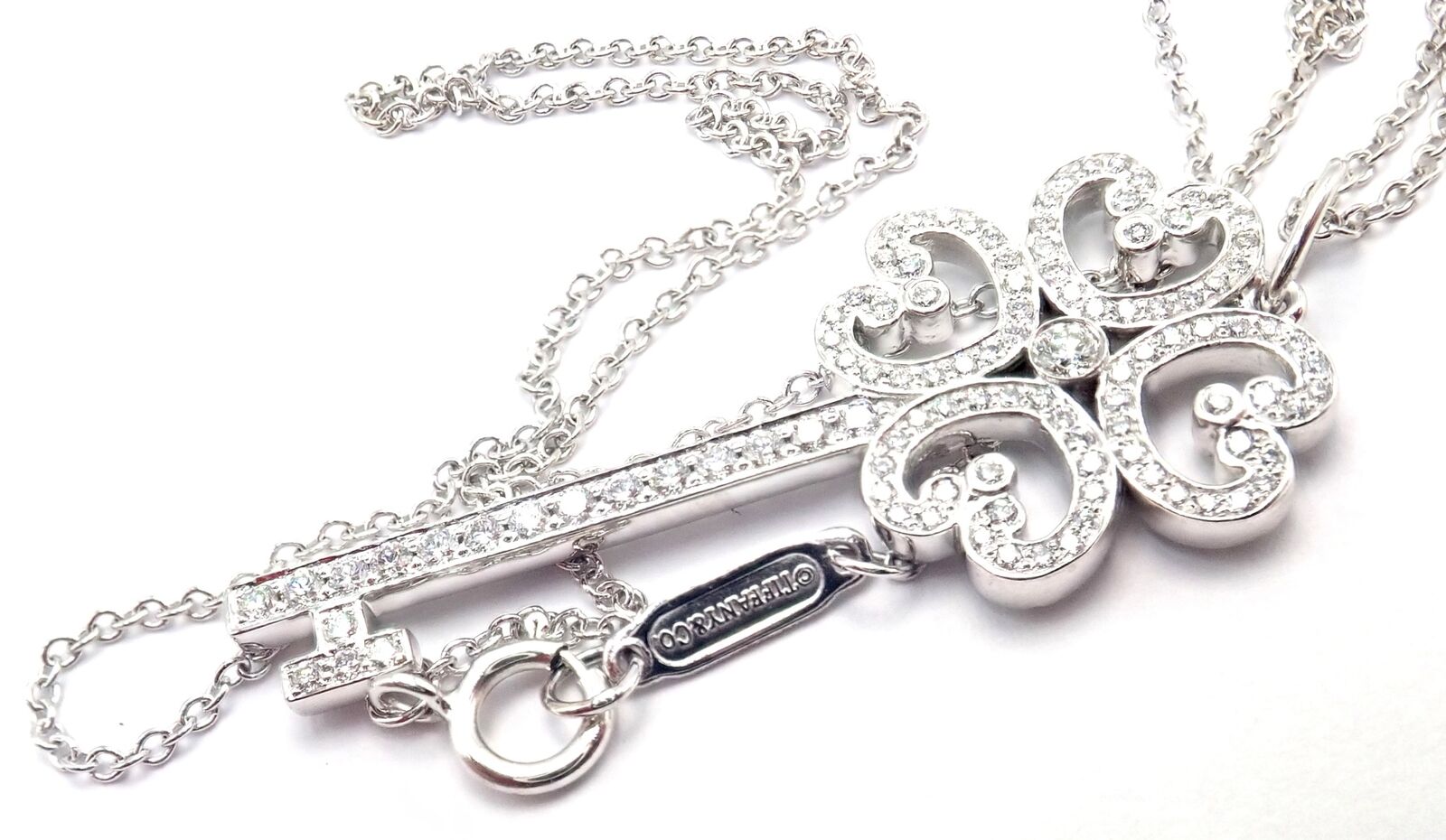 Tiffany & Co Platinum & 18k White Gold Enchant Quatra Heart Key Pendant Necklace | Fortrove