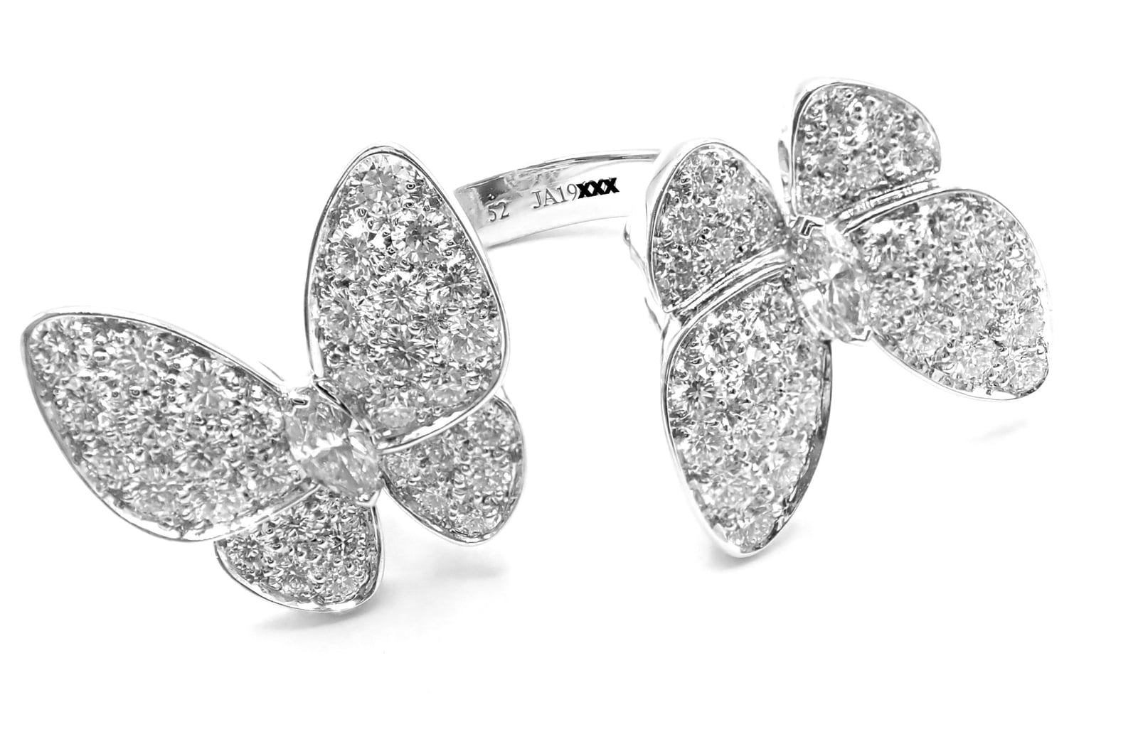 Cartier Jewelry & Watches:Fine Jewelry:Rings Van Cleef & Arpels 18k White Gold Diamond Two Butterfly Between Finger Ring