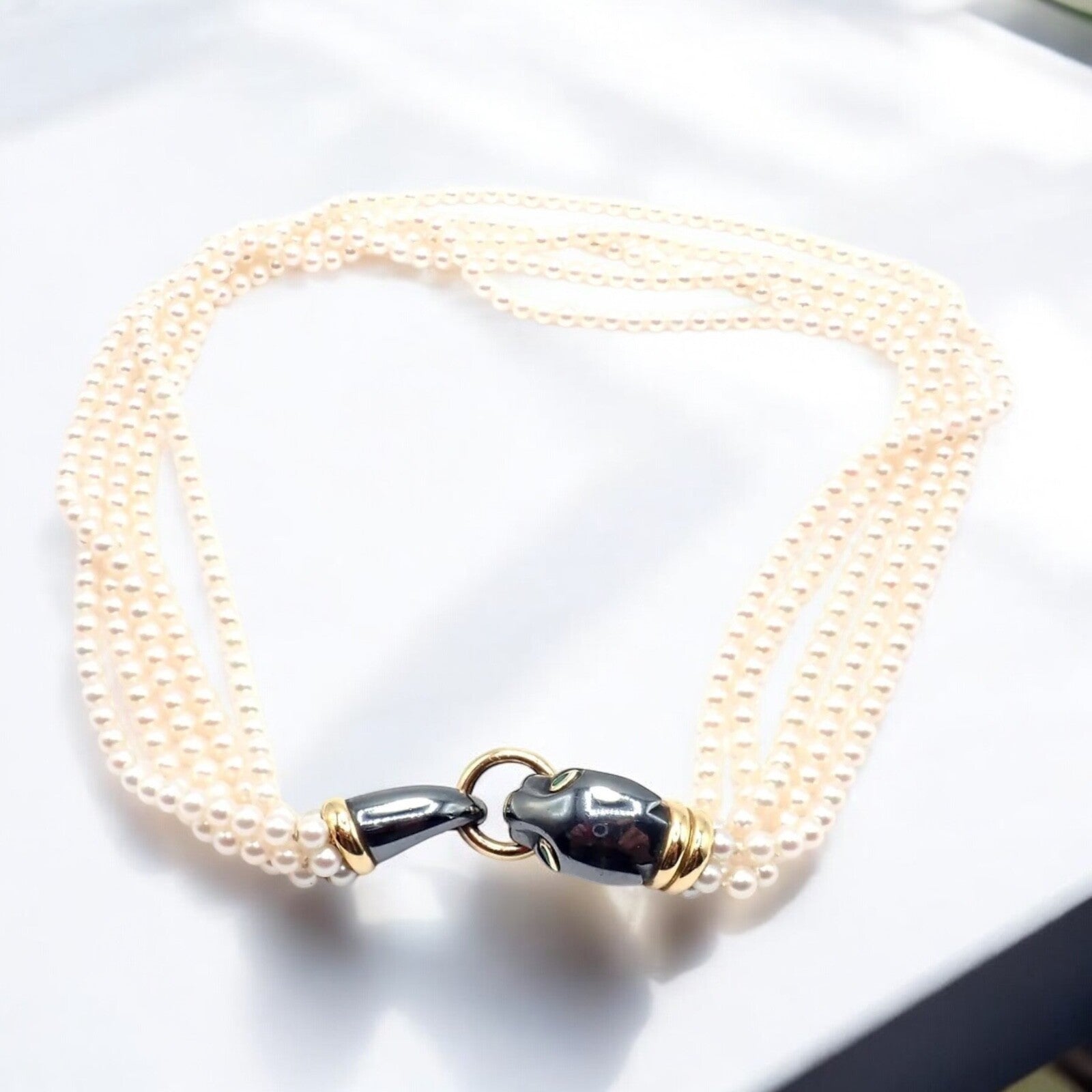 Panthere de Cartier Panther 18k Yellow Gold & Silverium Pearl Emerald Necklace | Fortrove