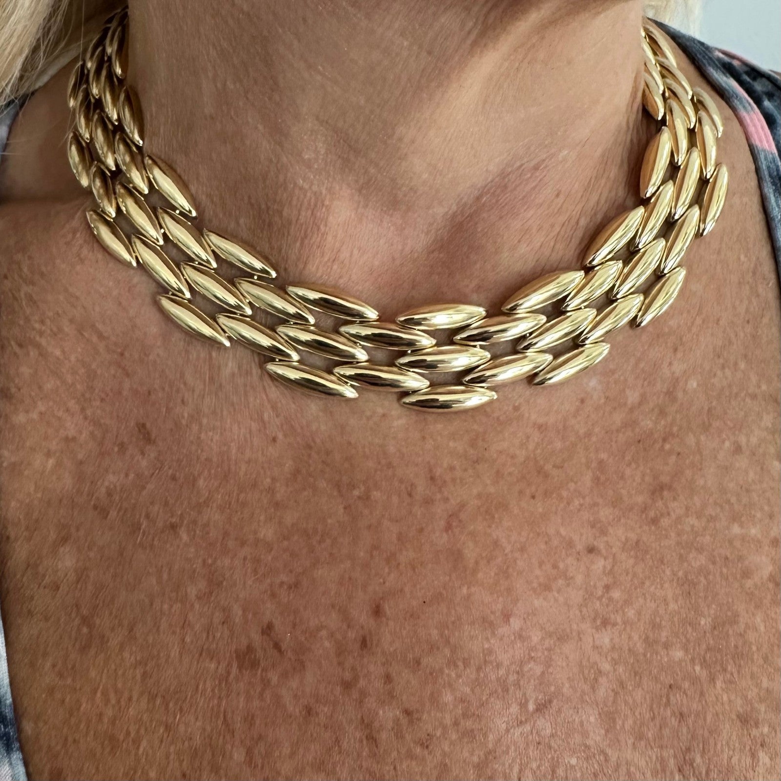 Cartier Jewelry & Watches:Fine Jewelry:Necklaces & Pendants Authentic Cartier Five-Row 18k Yellow Gold Gentiane Rice Wide Link Necklace Cert