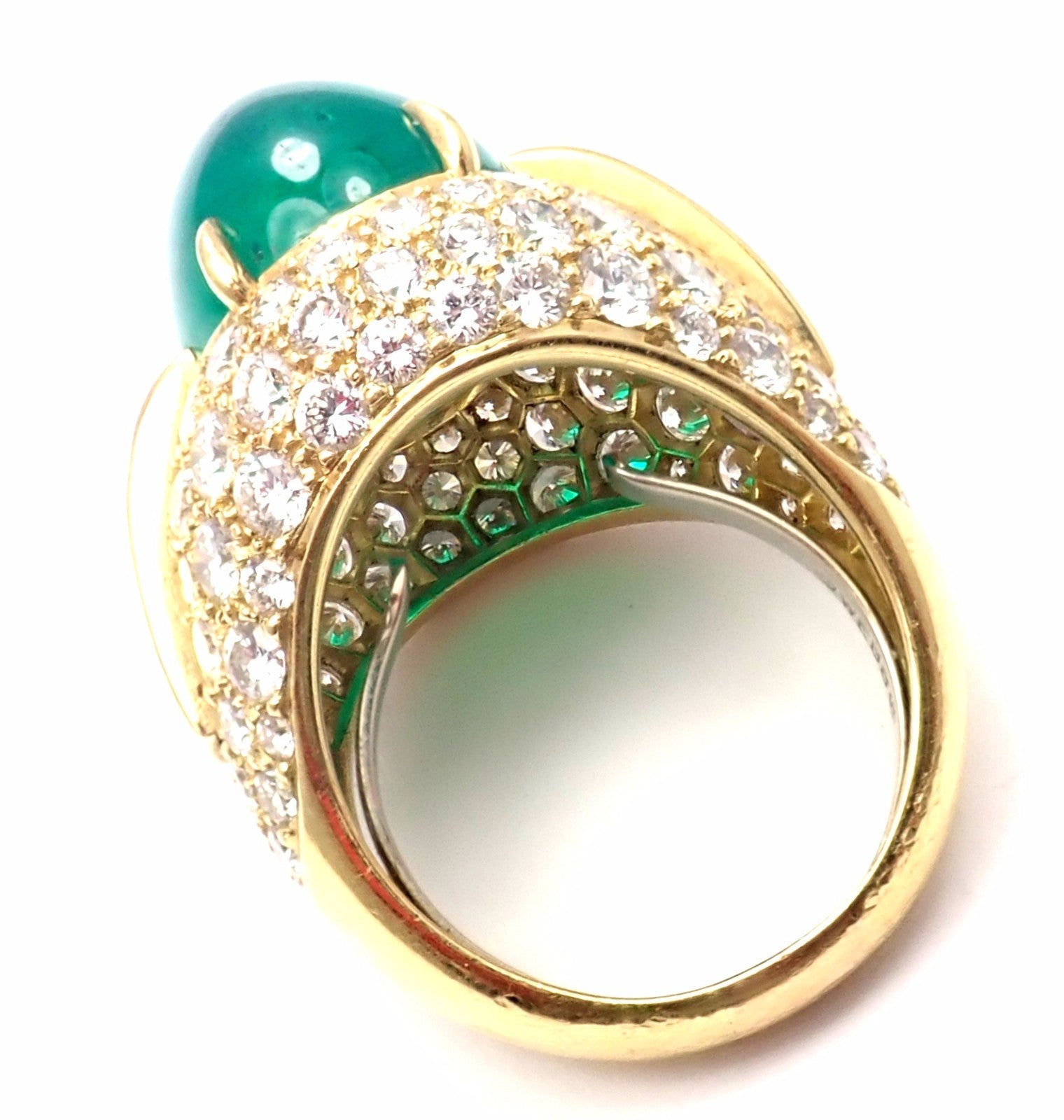 Authentic! David Webb 18k Yellow Gold Diamond Large Colombian Emerald Ring AGL | Fortrove